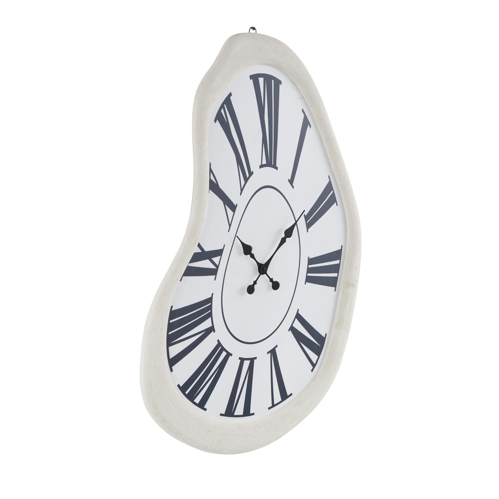 40" x 24" White Wooden Wavy Decorative Wall Clock with Roman Numerals