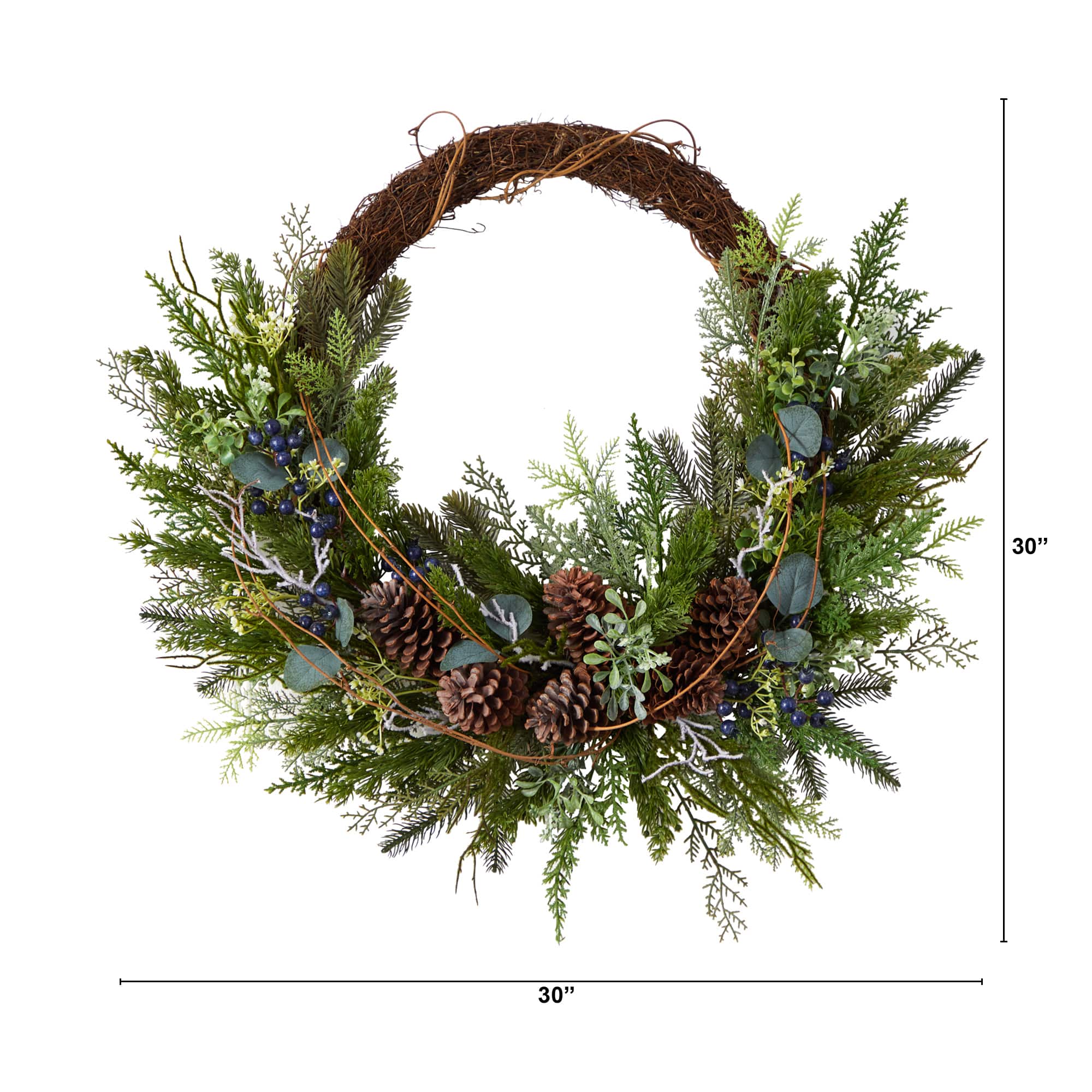 30" Pine & Pinecone Christmas Wreath on Twig Ring