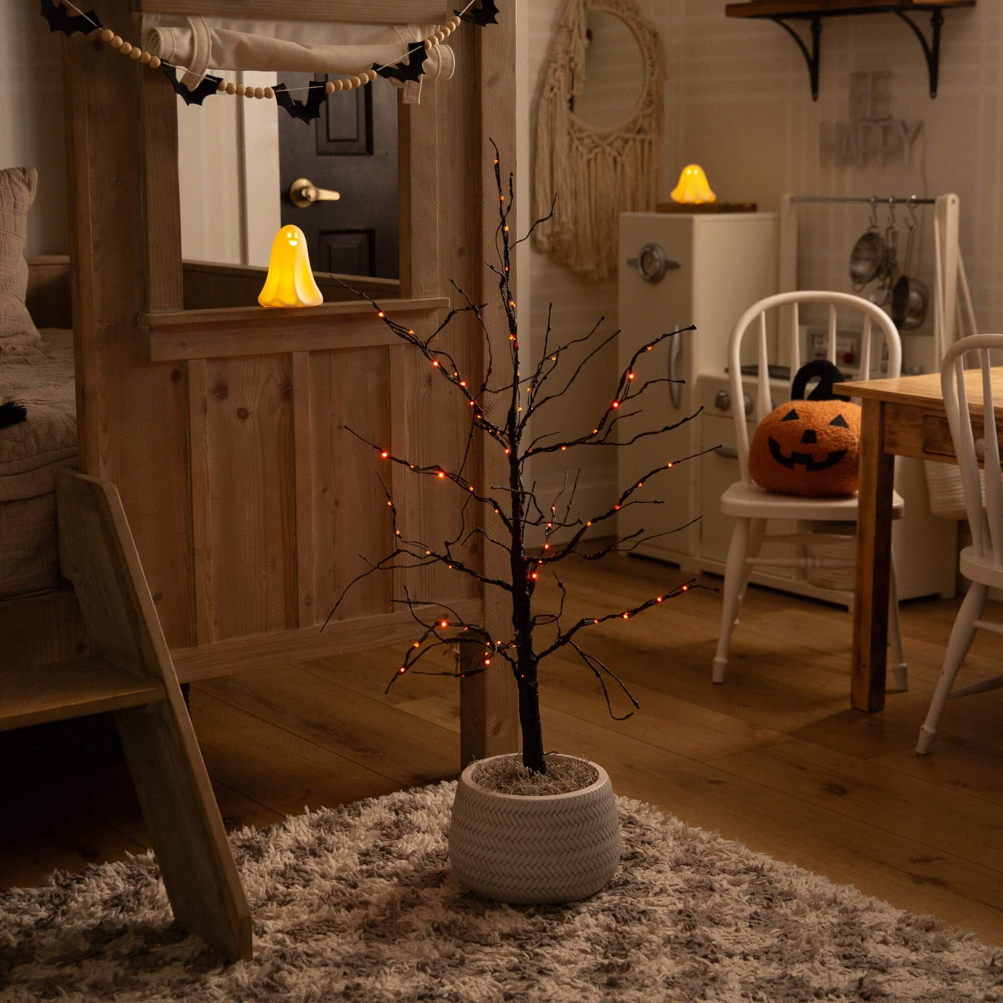3ft. Pre-Lit Halloween Black Twig Artificial Tree with 80 Orange &#x26; Purple LED Lights