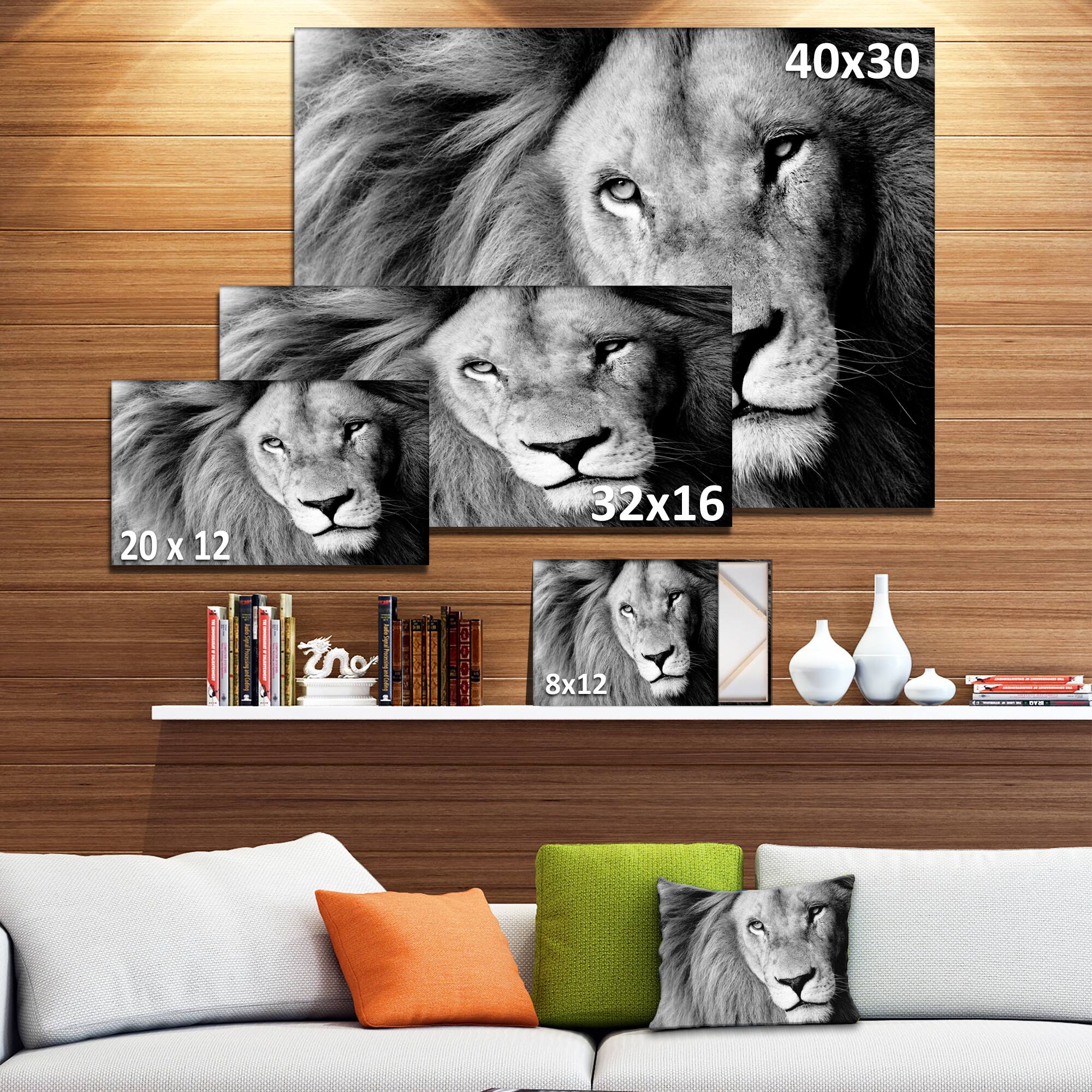 Designart - Lion Head in Grey - Animal Canvas Art Print