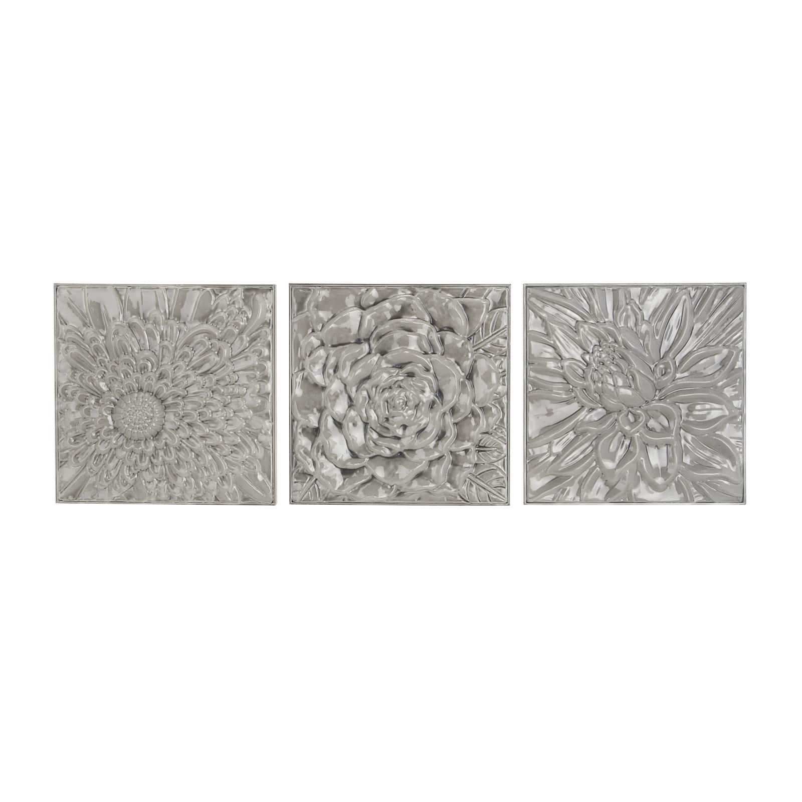 Gray Metal Floral Contemporary Wall Décor Set