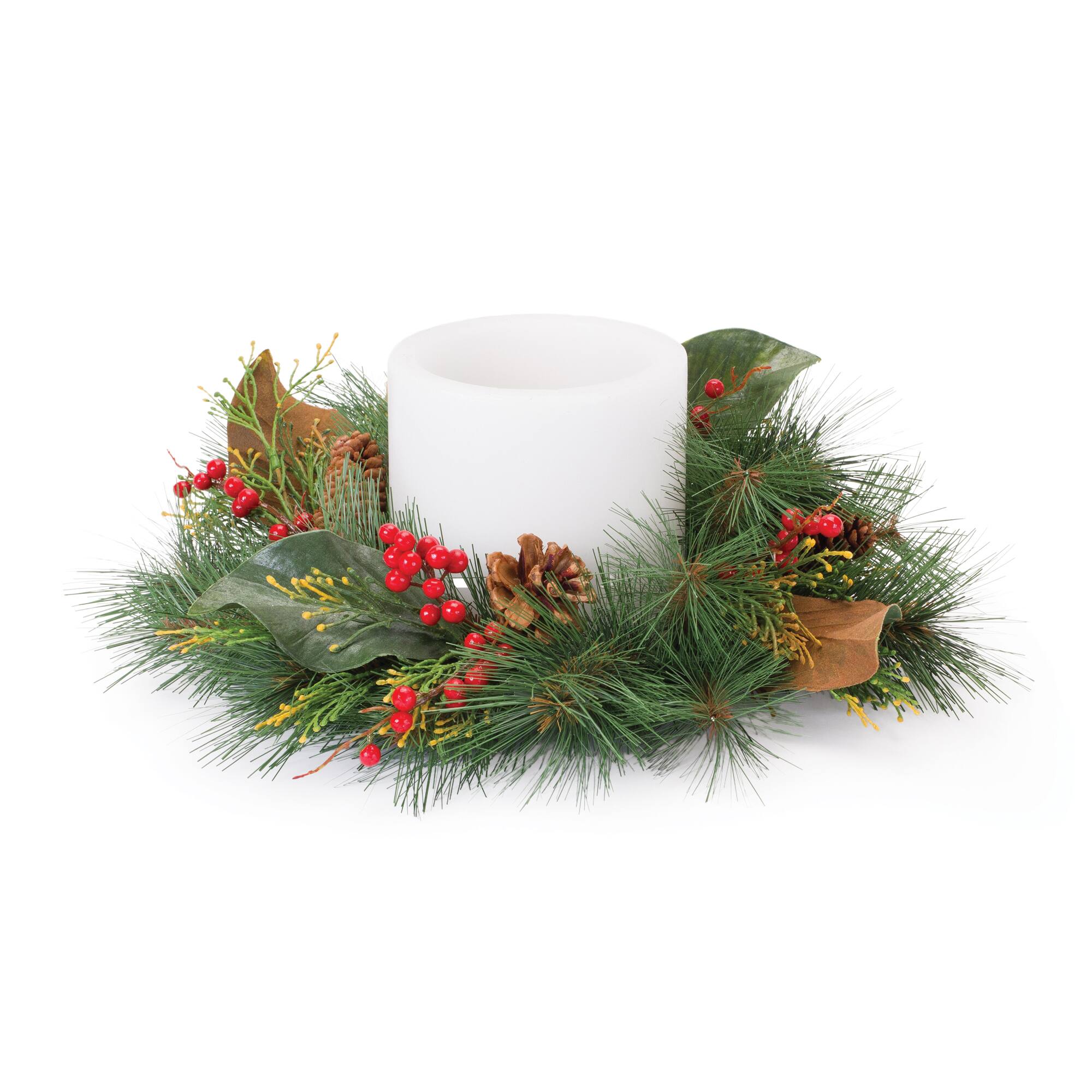 16&#x22; Mixed Pine &#x26; Magnolia Candle Ring, 2ct.