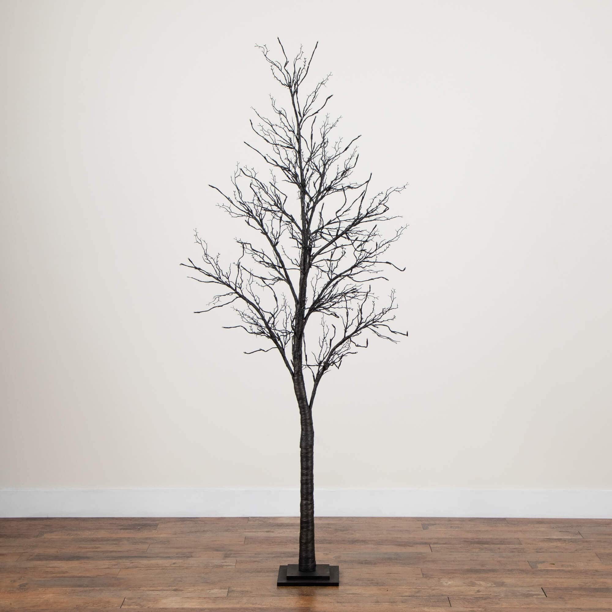 7ft. Pre-Lit Halloween Deluxe Black Twig Artificial Tree with 180 Orange &#x26; Purple LED Lights