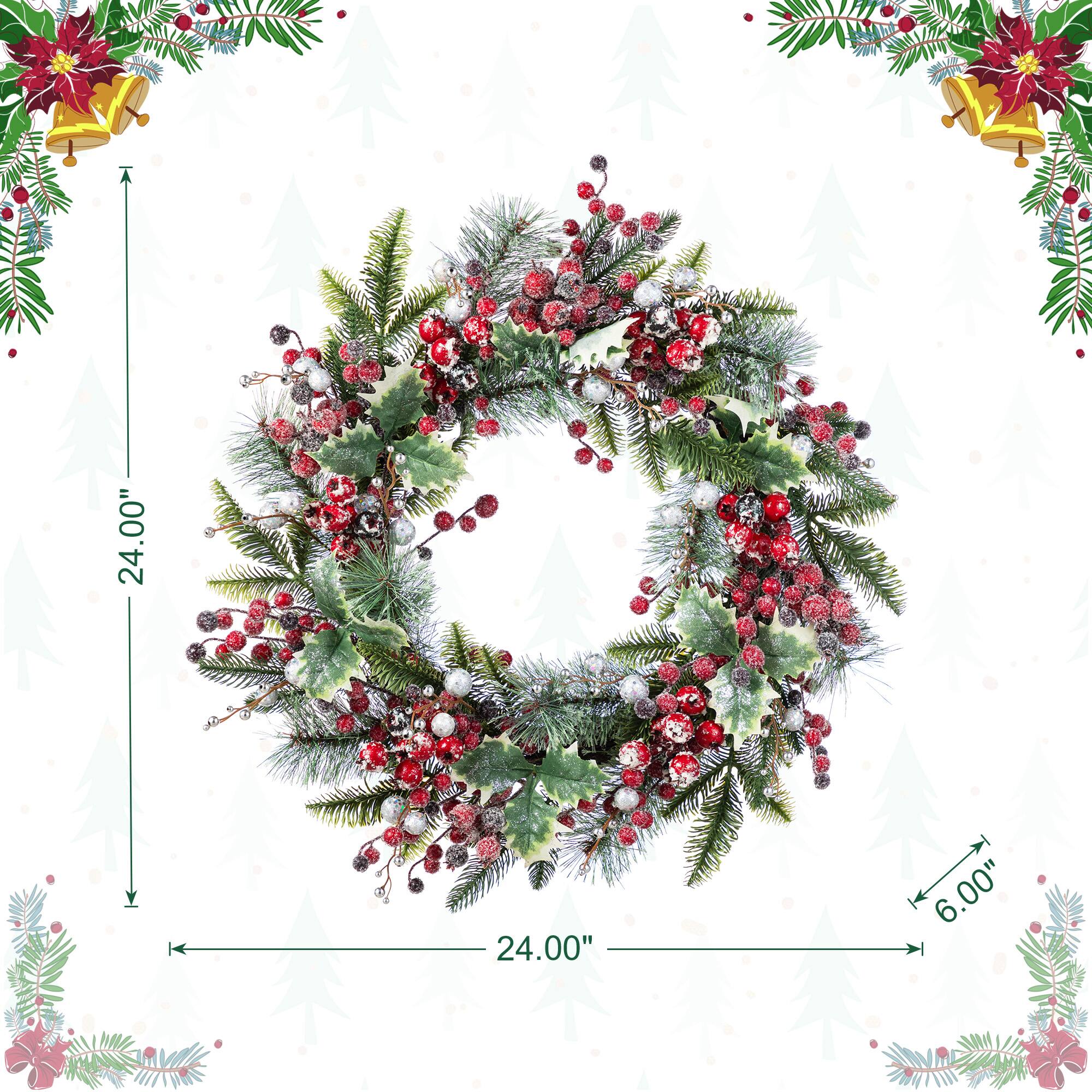 Glitzhome&#xAE; 24&#x22;D Christmas Red Pomegranate Berry &#x26; Holy Leaf Wreath