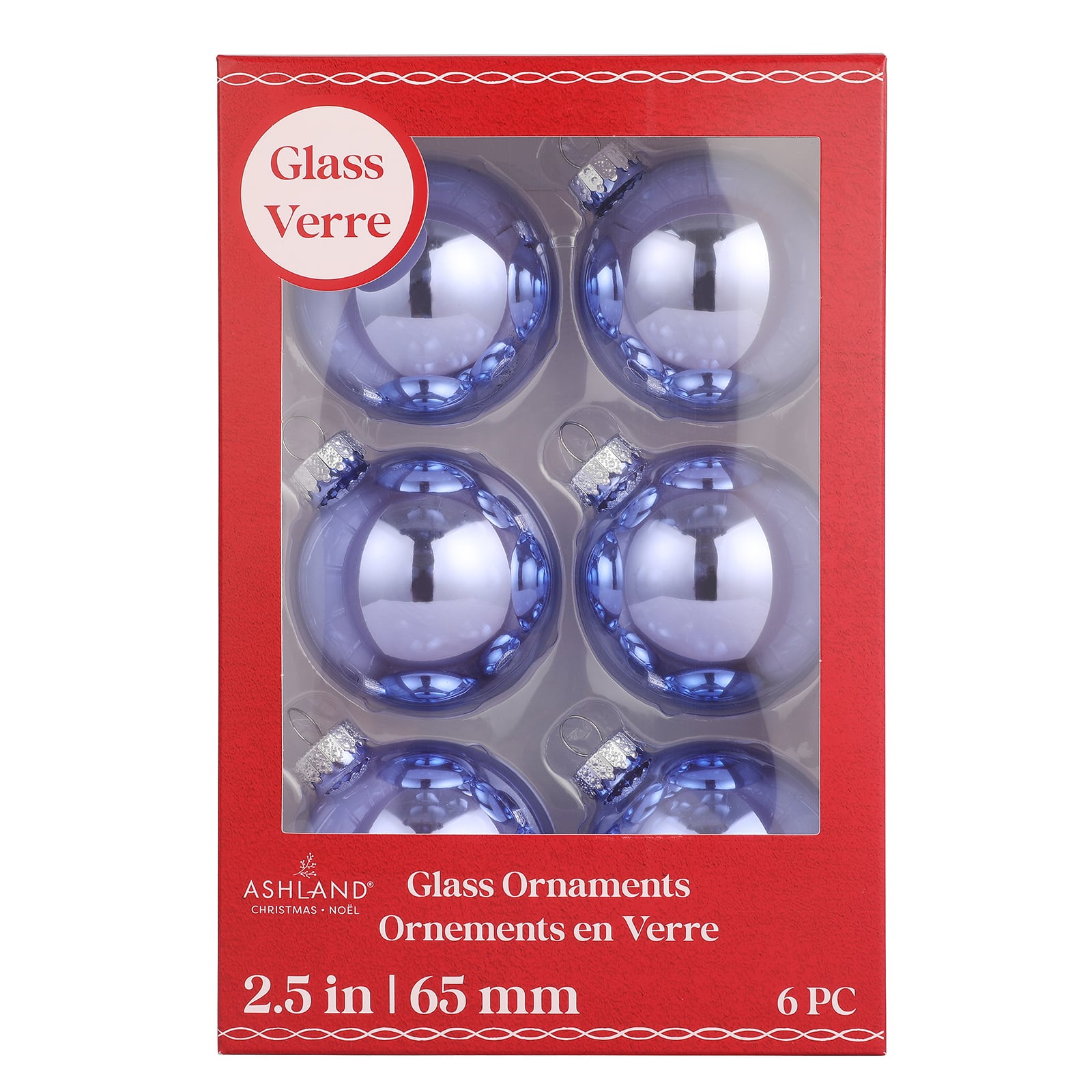 6 Pack 2.5&#x22; Lilac Shiny Glass Ball Ornaments by Ashland&#xAE;