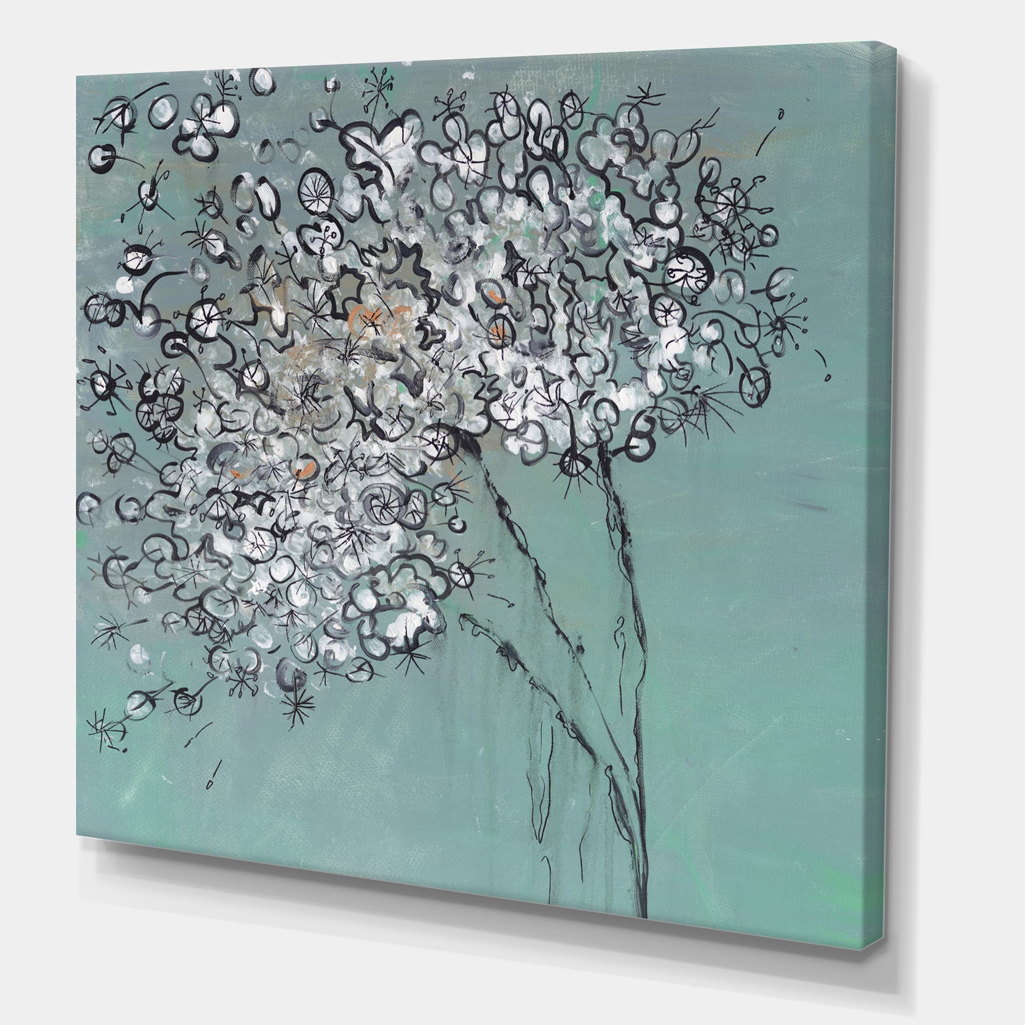 Designart - Teal Blossoming Dandelion - Modern &#x26; Contemporary Canvas Art Print