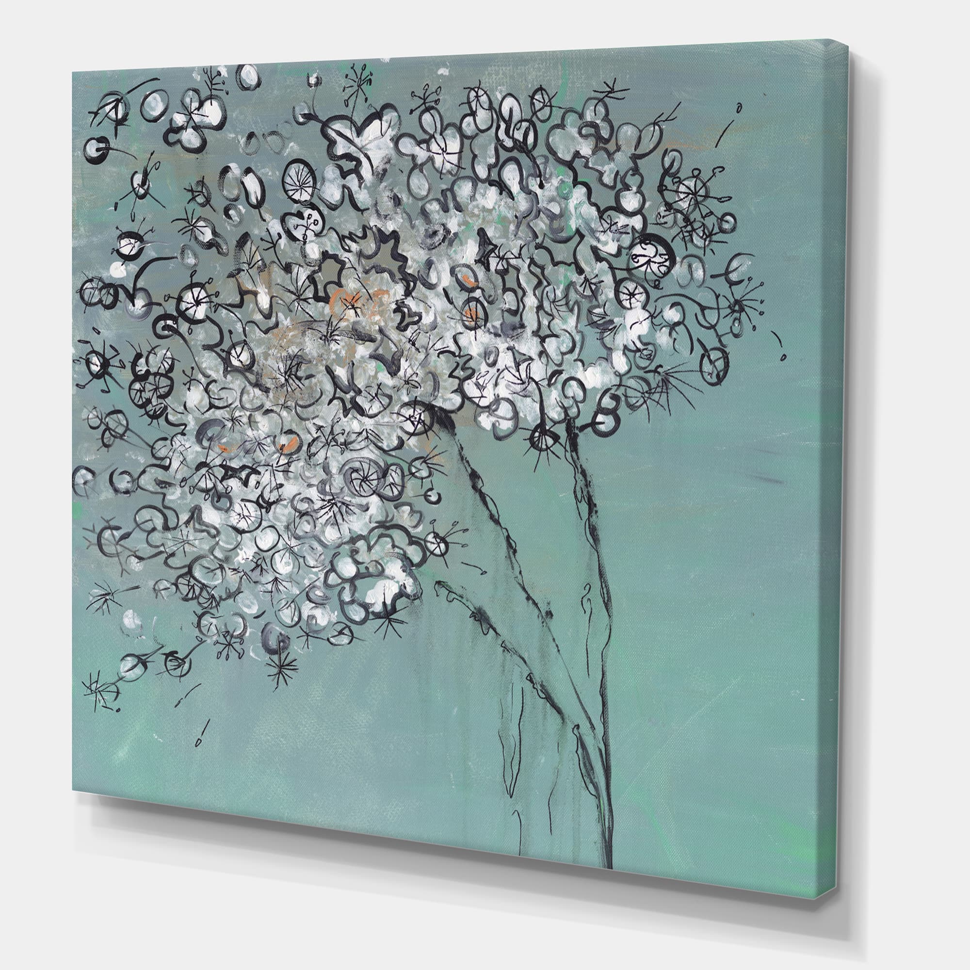 Designart - Teal Blossoming Dandelion - Modern & Contemporary Canvas Art Print