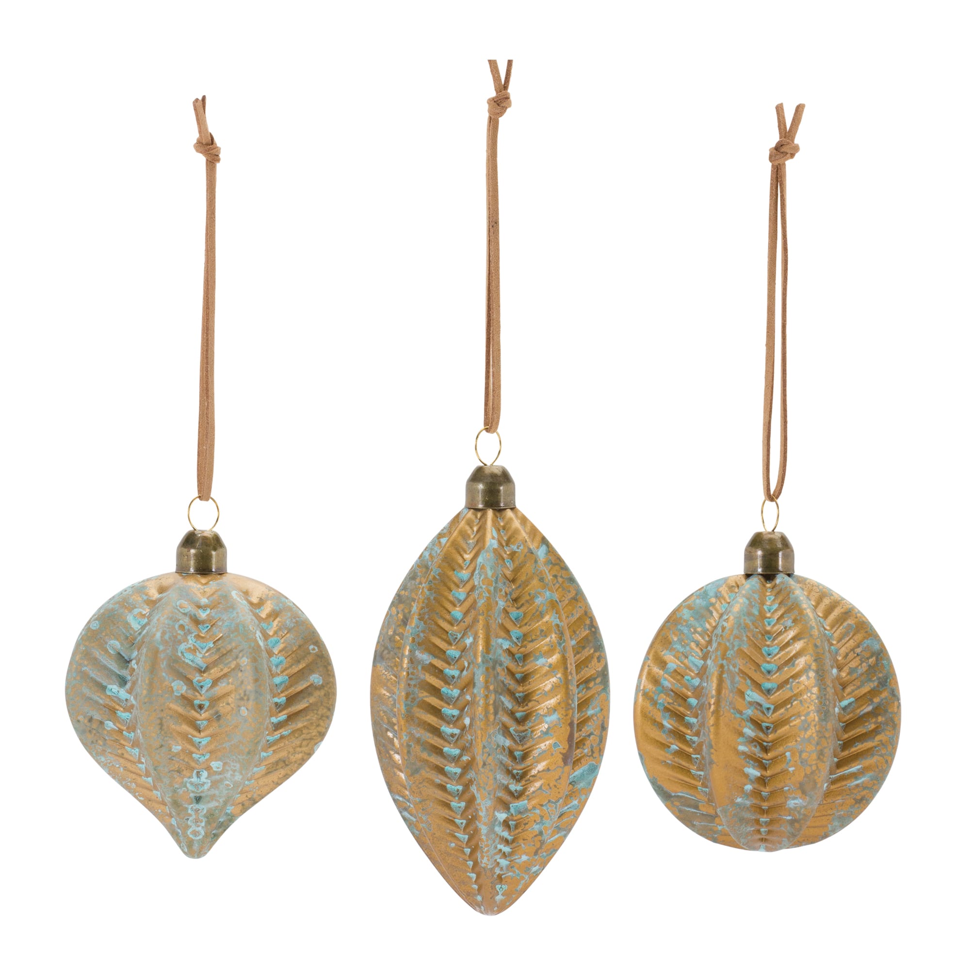 Blue &#x26; Brown Distressed Ribbed Glass Ornament Set