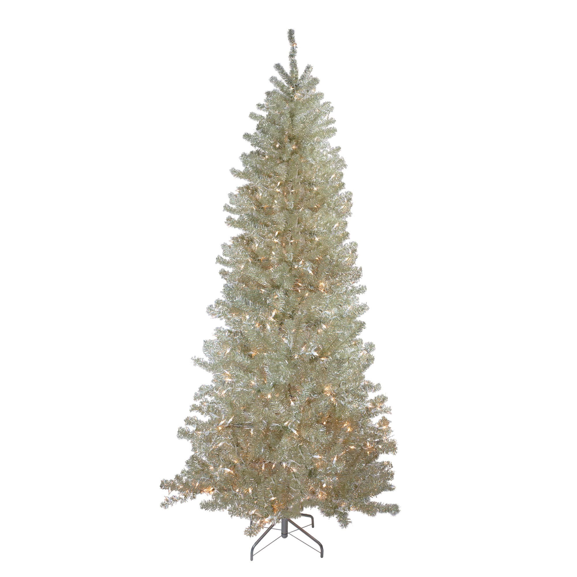 9ft. Pre-Lit Metallic Platinum Artificial Tinsel Christmas Tree, Clear Lights