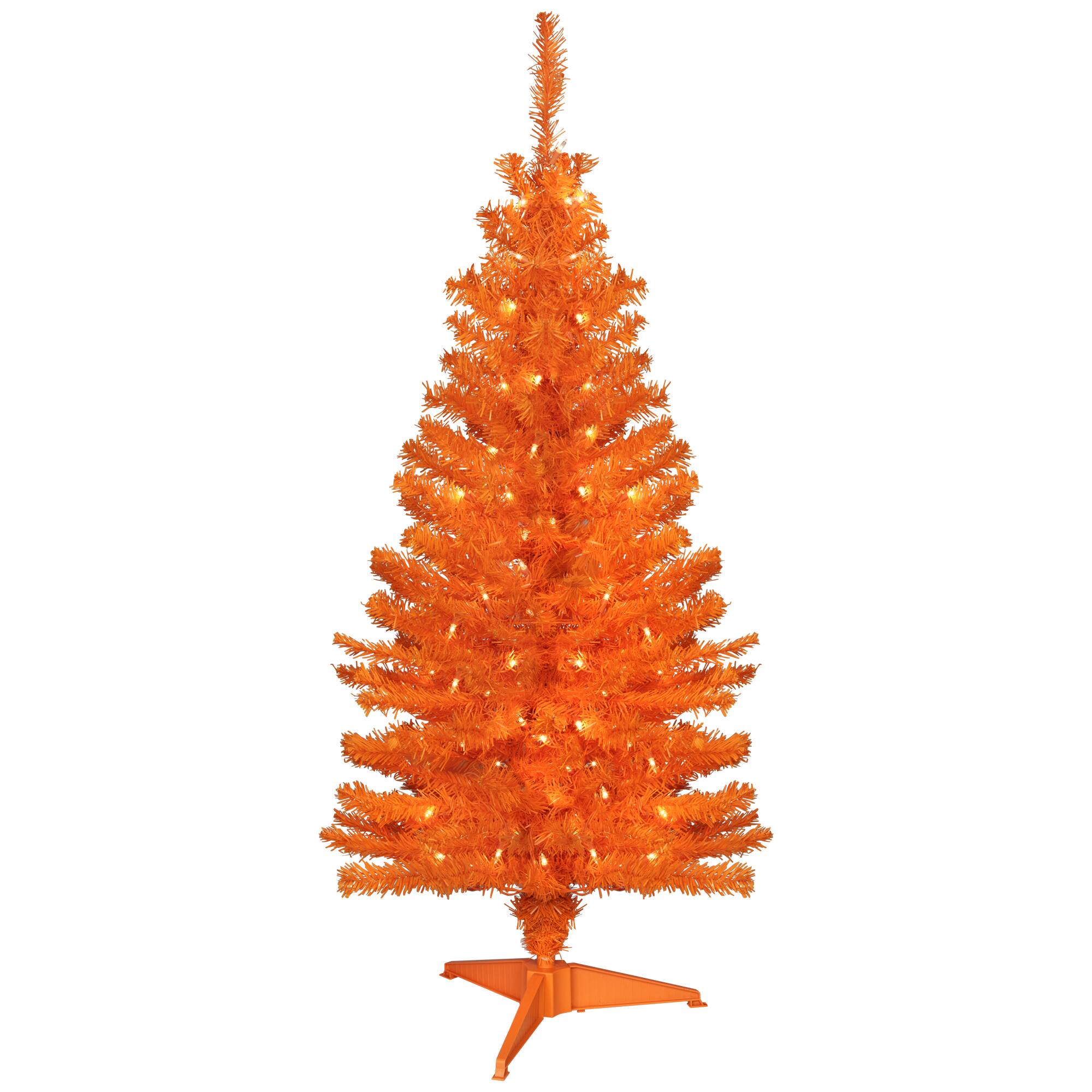 4ft. Pre-Lit Medium Orange Artificial Pine Christmas Tree, Clear Lights