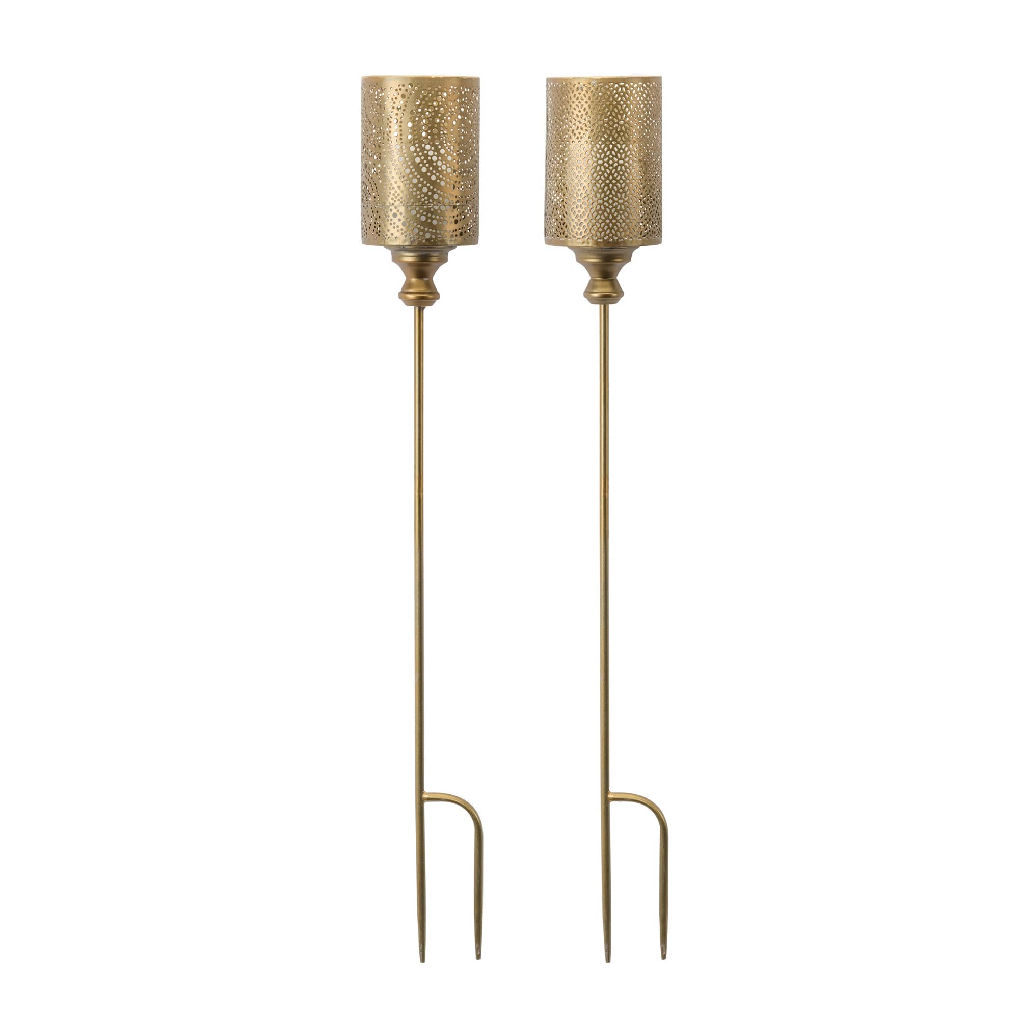 40&#x22; Gold Candle Holder Metal Garden Stake, 4ct.