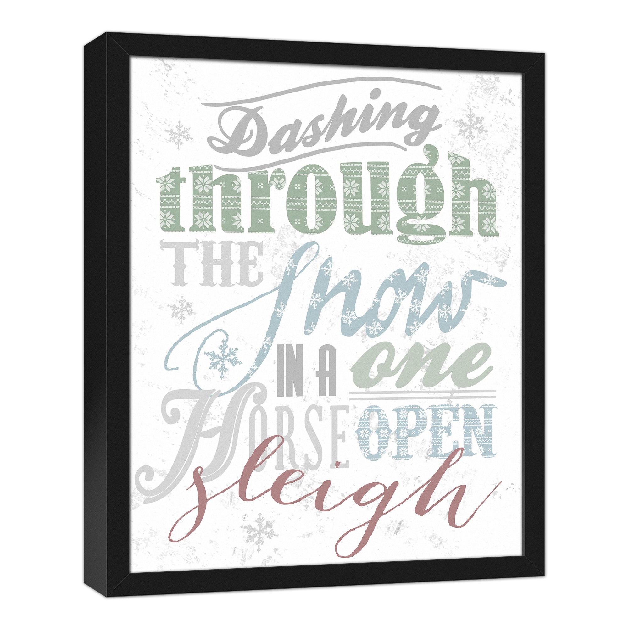 Dashing Through the Snow Typography Black Framed Canvas Wall Art