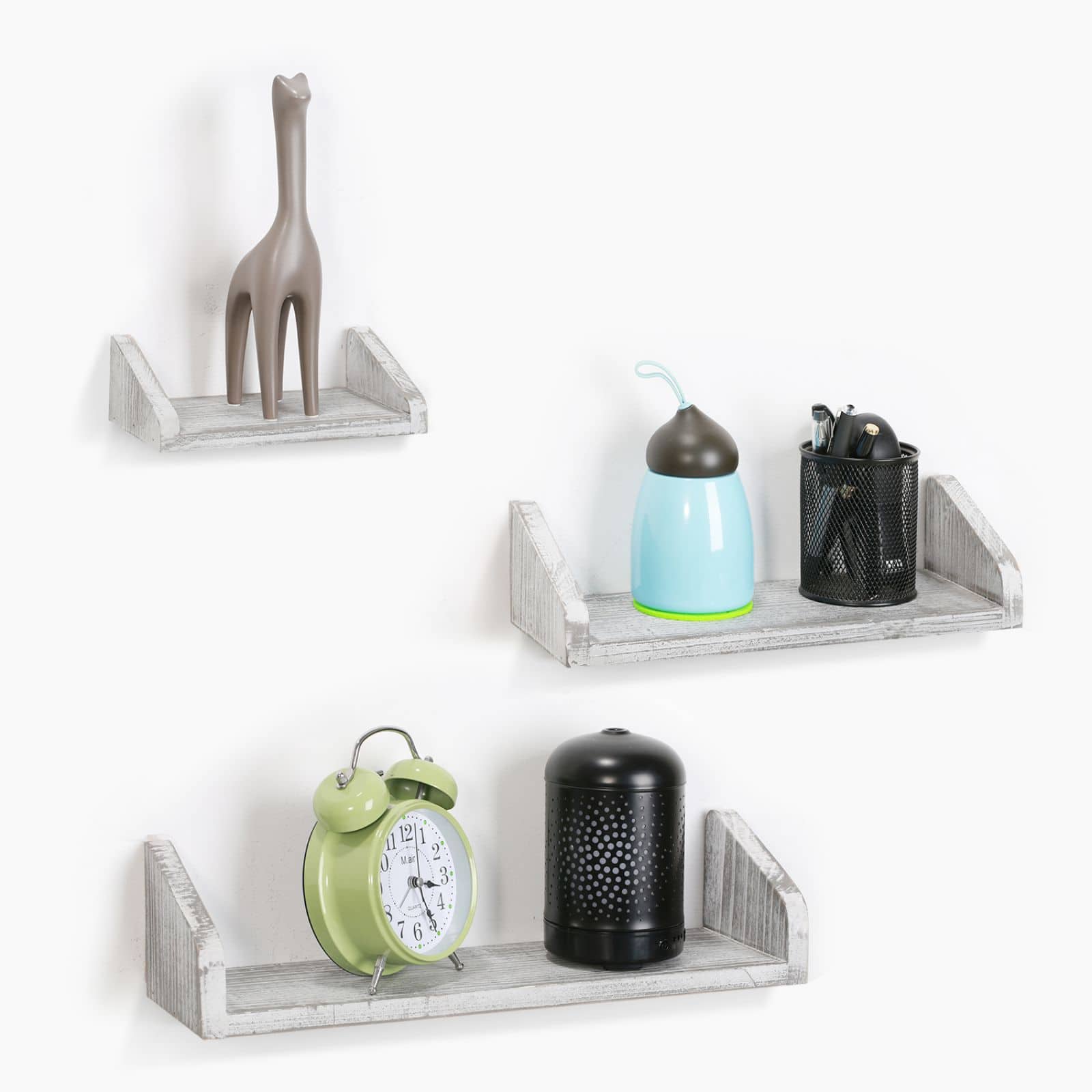 NEX™ Rustic White Wall-Mounted Wooden Floating Shelves Set