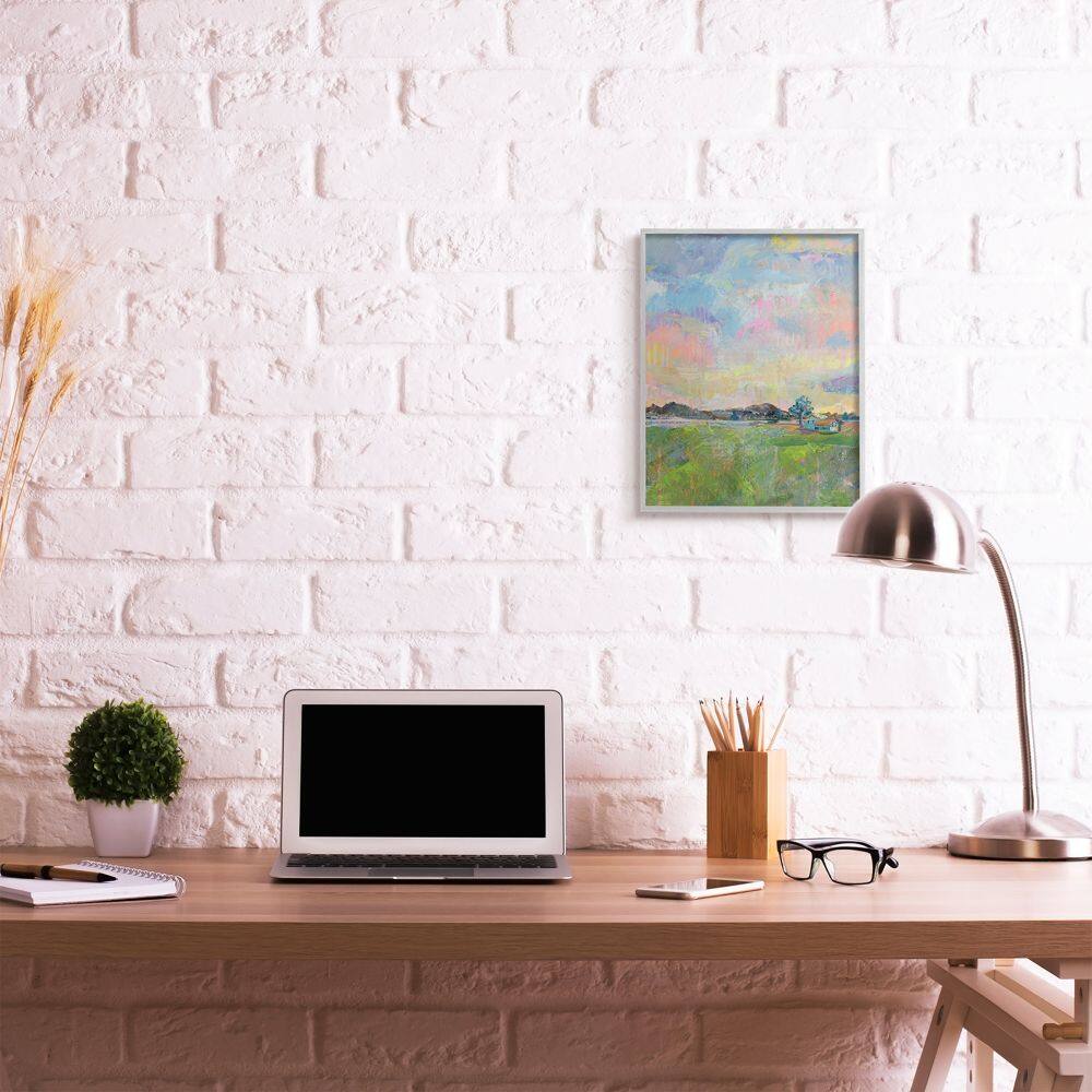 Stupell Industries Spring Meadow Sky with Field House Pastel Painting in Gray Frame Wall Art