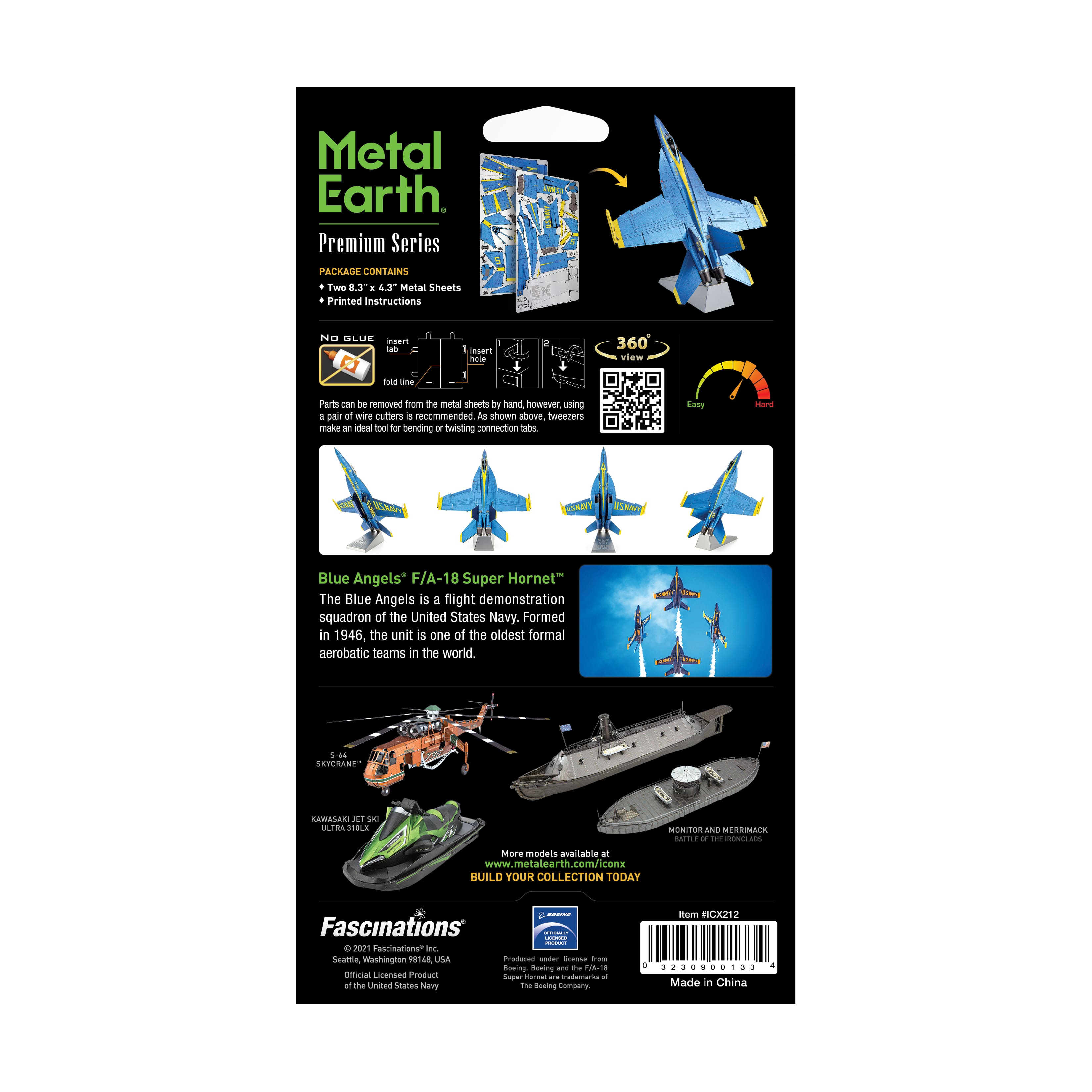 Metal Earth Premium Series ICONX 3D Metal Model Kit - Blue Angels F/A-18 Super Hornet