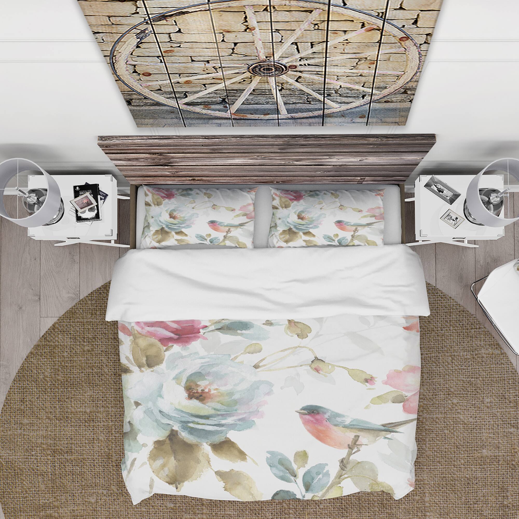 Designart &#x27;Beautiful Bird Romance I&#x27; Cottage Bedding Set - Duvet Cover &#x26; Shams