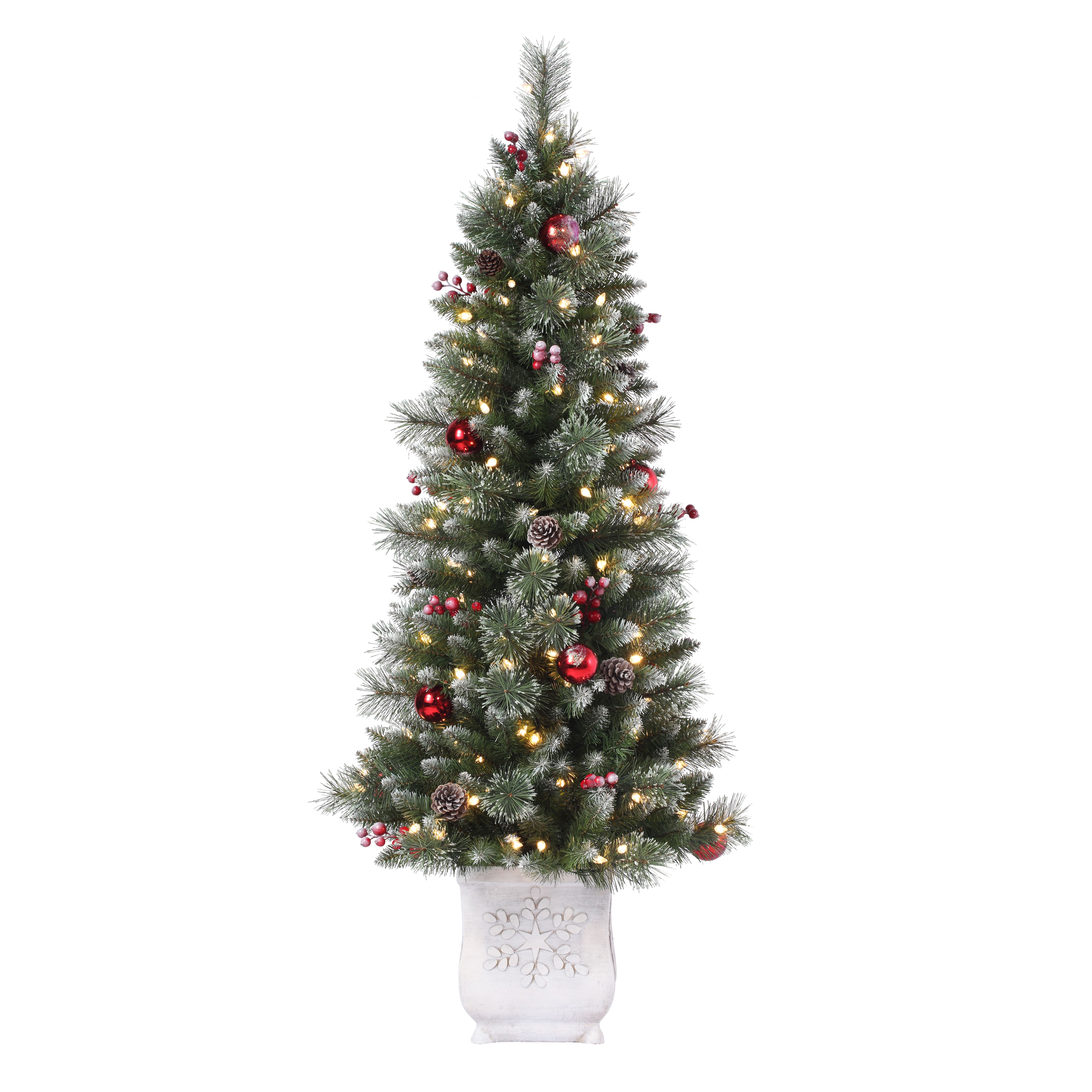 4.5ft. Pre-Lit Frosted Ithica Pine Artificial Potted Christmas Tree, Soft White C3 LED Lights