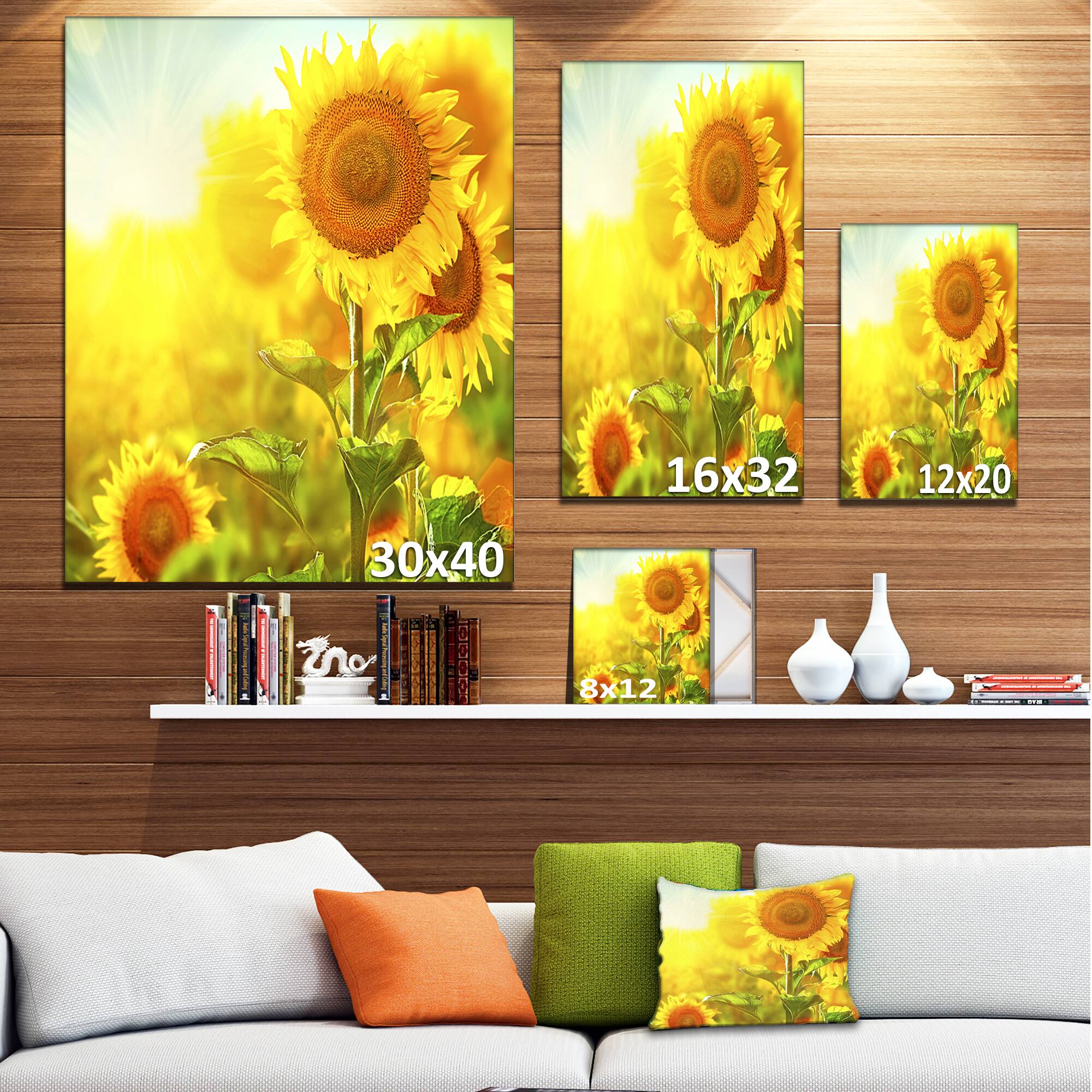 Designart - Bright Sunflowers Blooming on Field - Large Animal Canvas Art Print