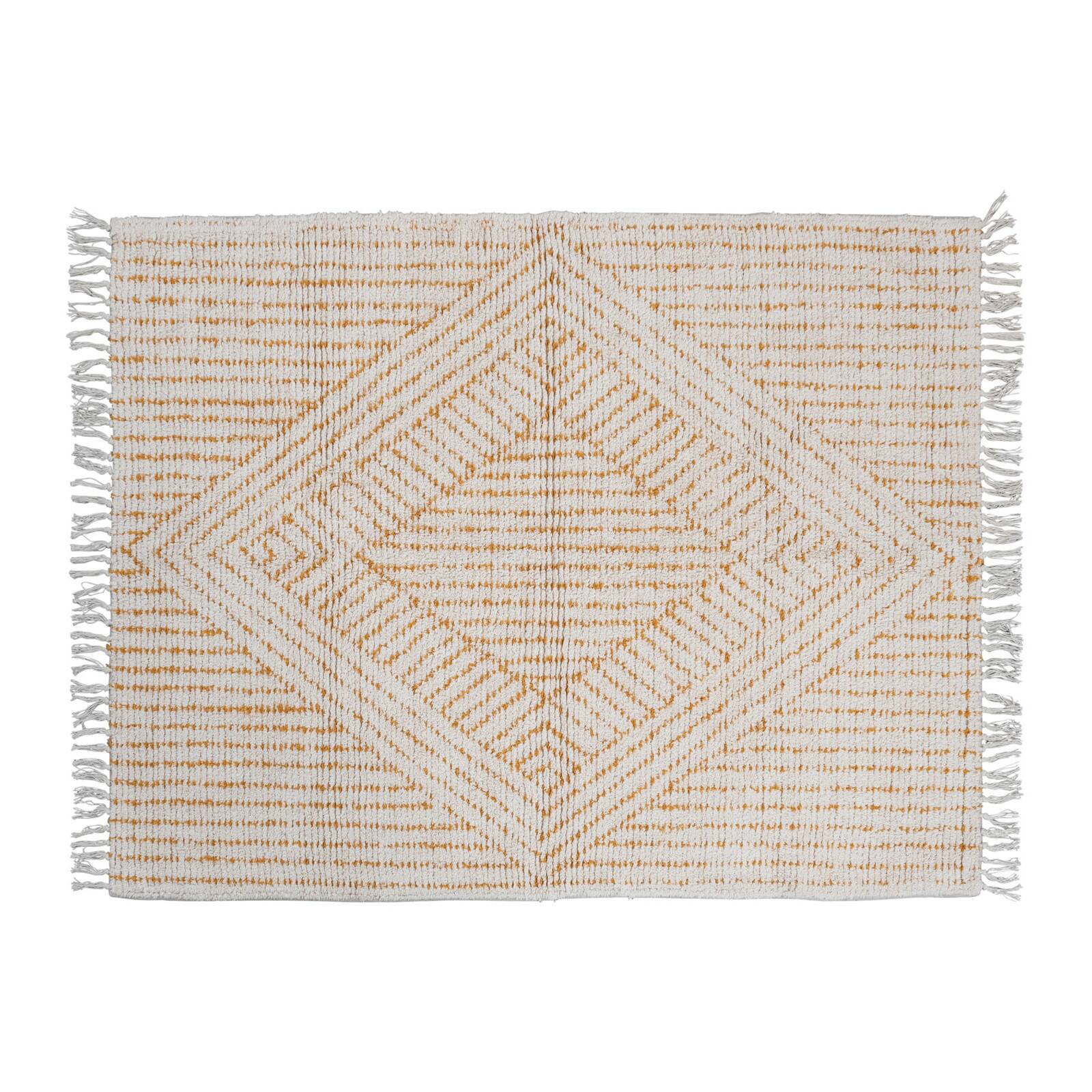 Stonewashed Cotton Tufted Rug With Diamond Design, Stripes & Fringe ...