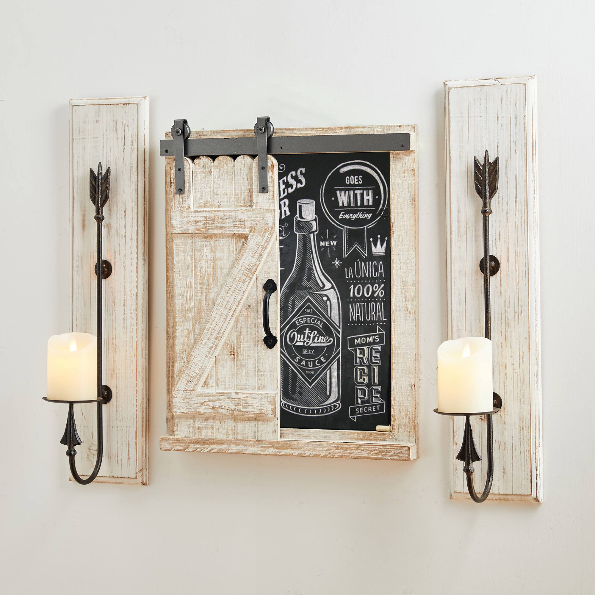 Glitzhome&#xAE; 19.75&#x22; Farmhouse Wooden Chalkboard Barn Door