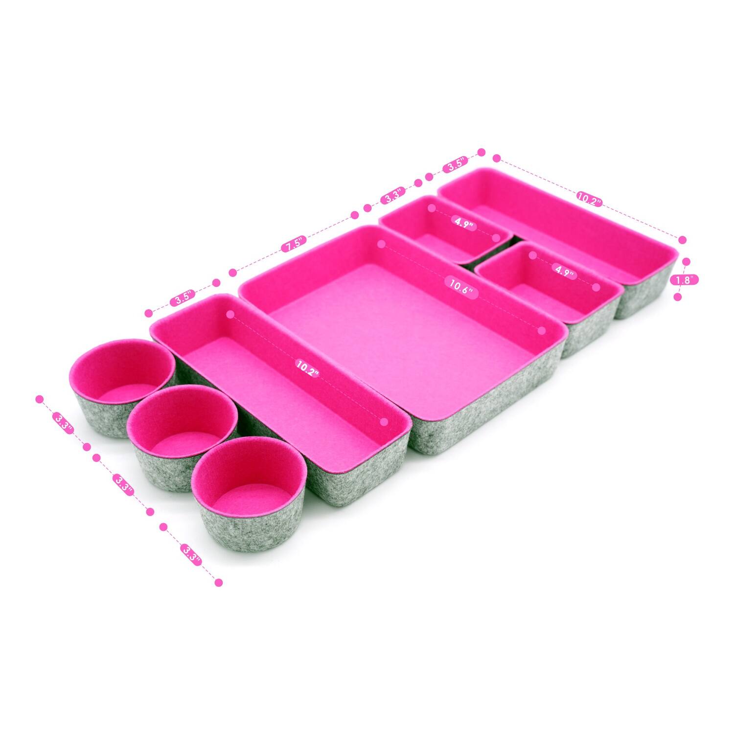 Welaxy 8 Piece Felt Round Cups &#x26; Trays Drawer Organizer Set