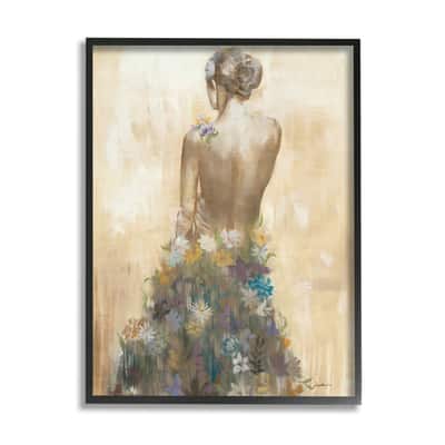 Stupell Industries Nude Female Body Soft Tone Flower Dress in Black Frame Wall Art in Brown | 24″ x 30″ | Michaels