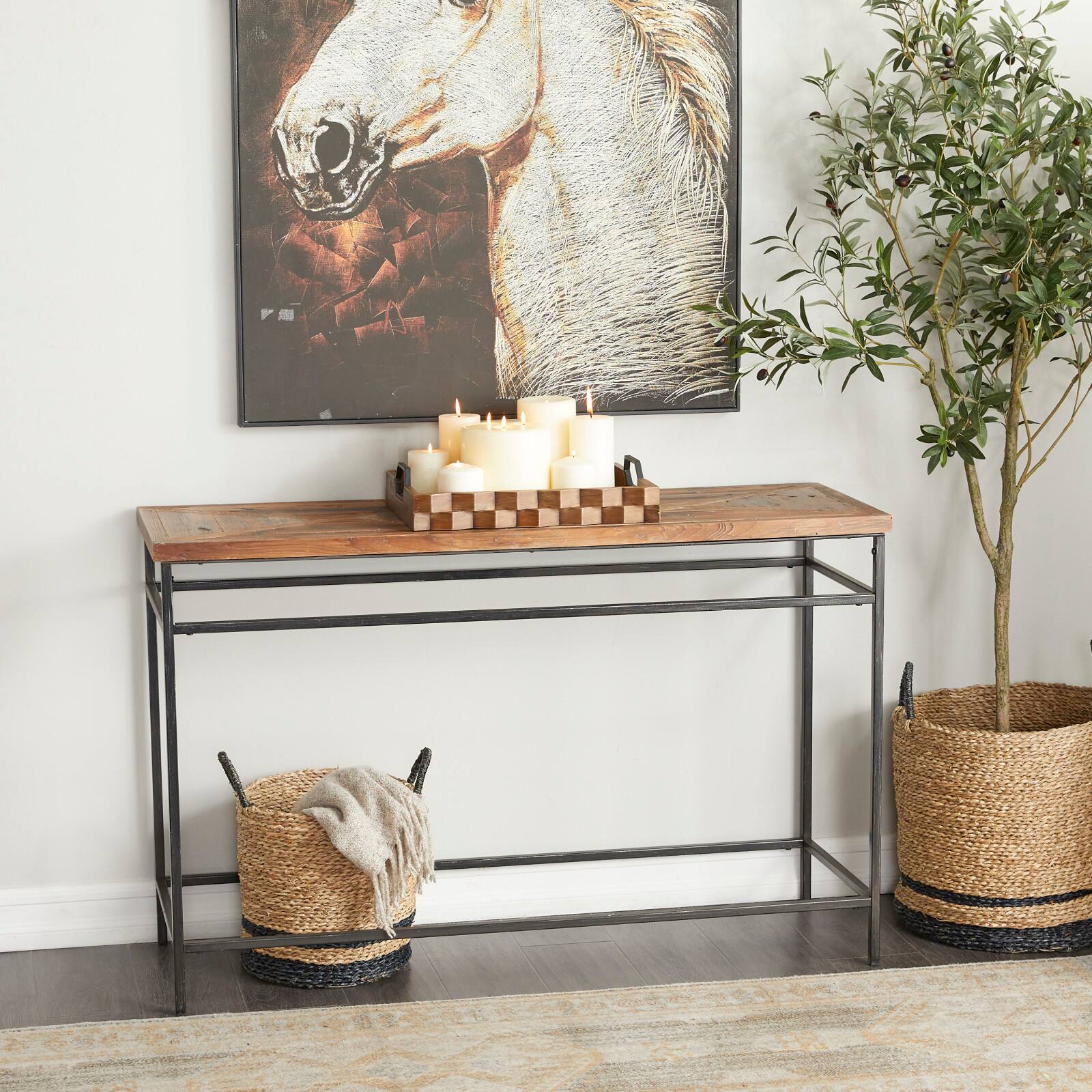 Brown Metal Rustic Console Table 30" x 48" x 16"