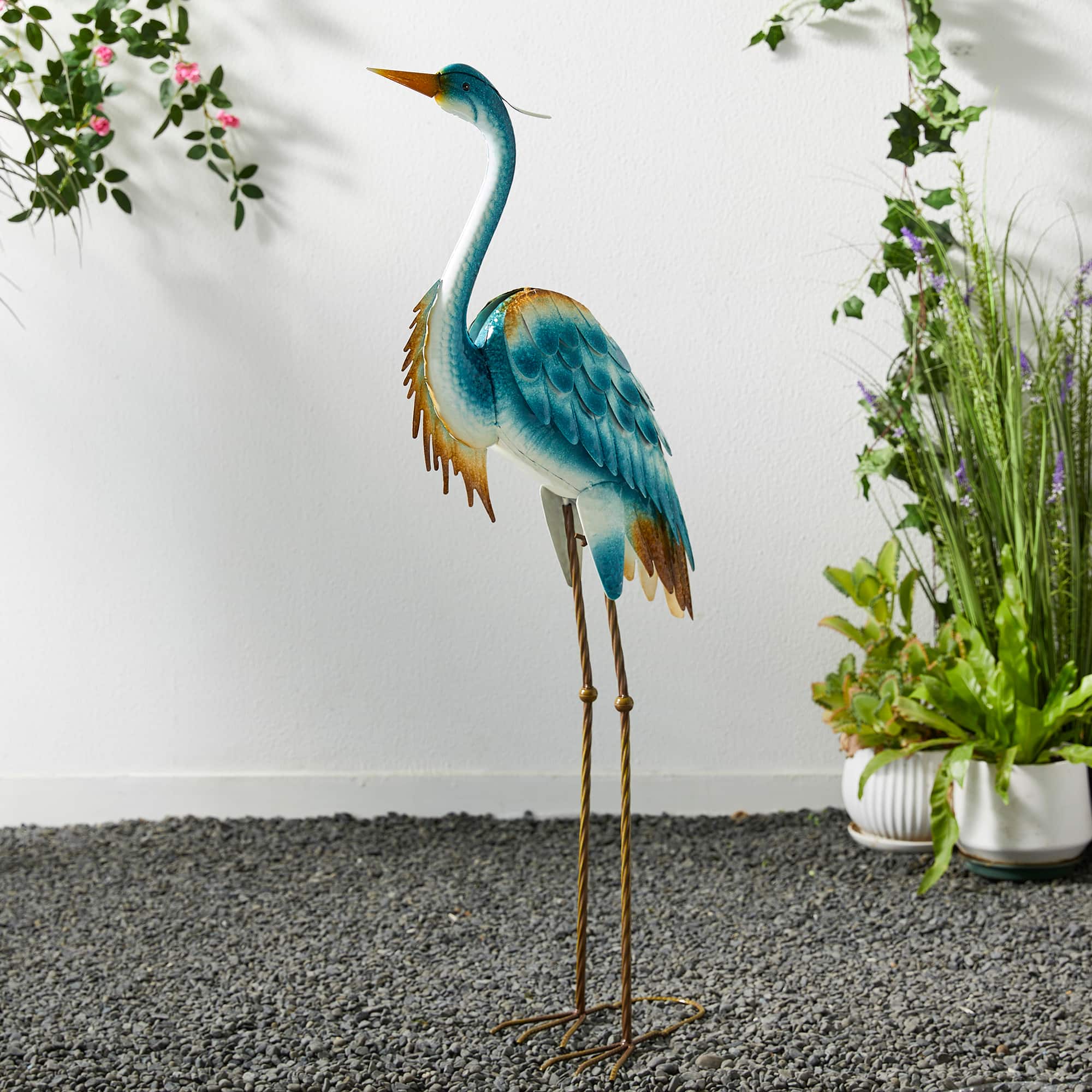 Glitzhome® 40" Metal Standing Crane Garden Statue with Stakes