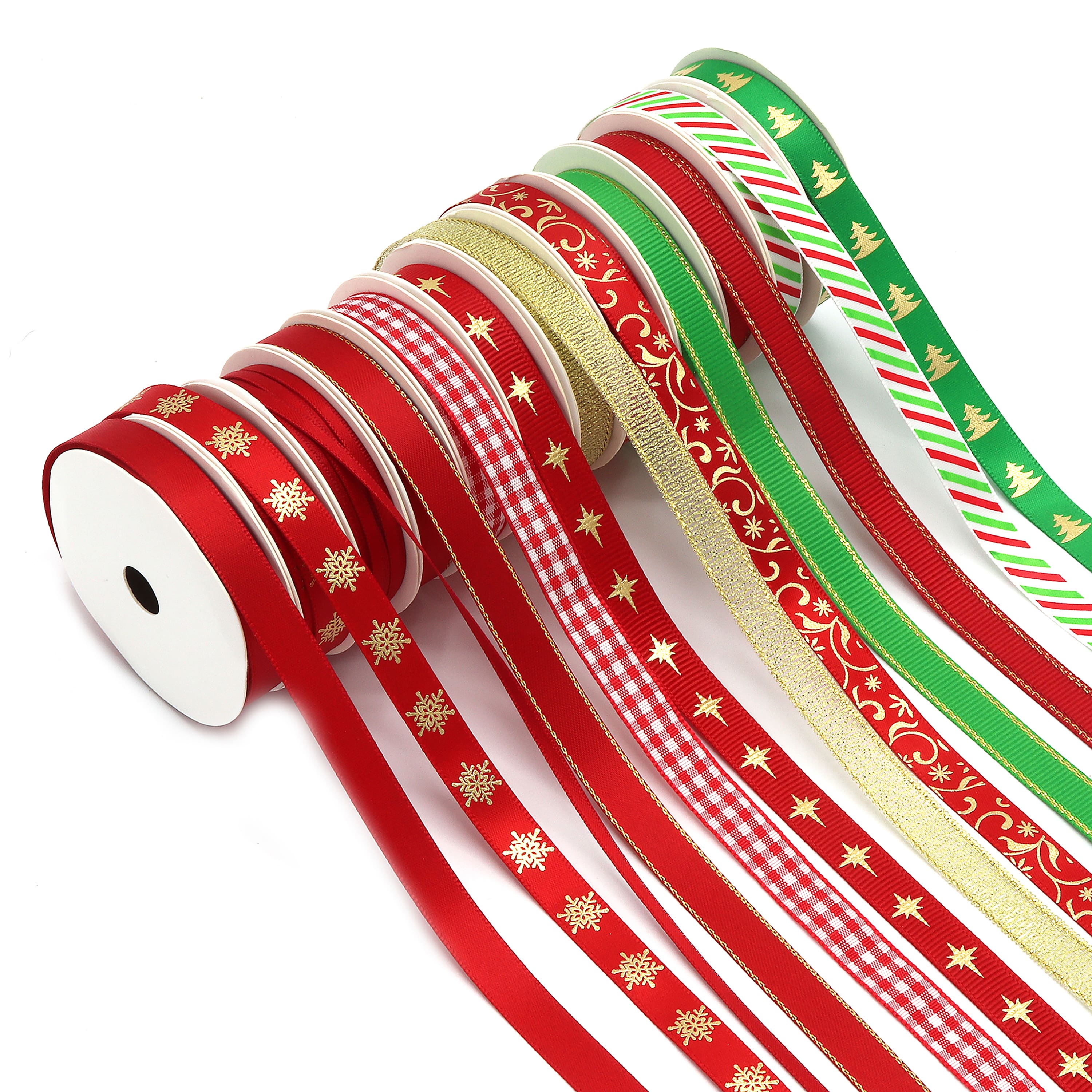 Gwen Studios Assorted Christmas Ribbon Pack for Crafts & Gift Wrap, 12 Spools, 3/8 x 36 Yards