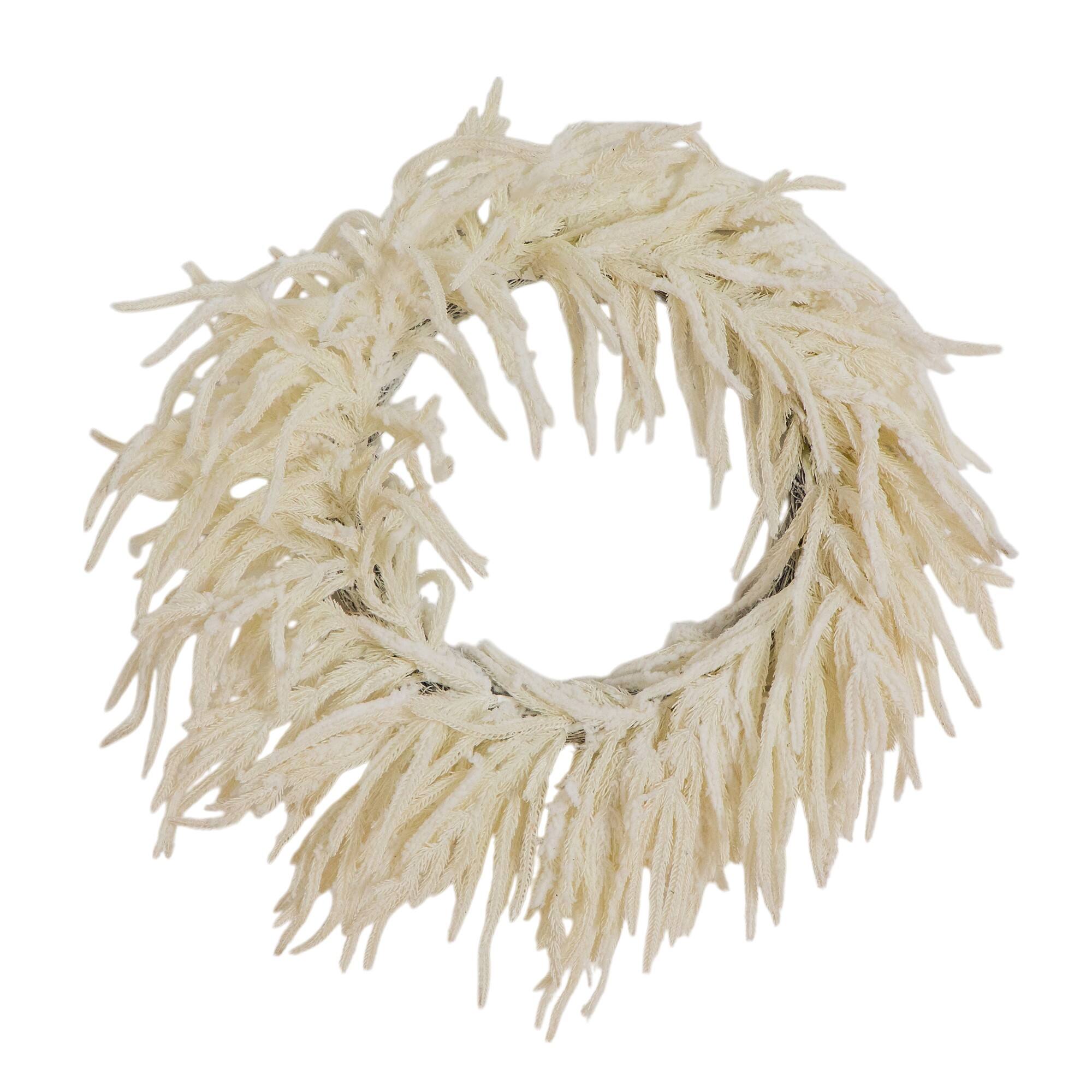 24in. Artificial Real Touch White Norfolk Island Pine Wreath with Natural Look