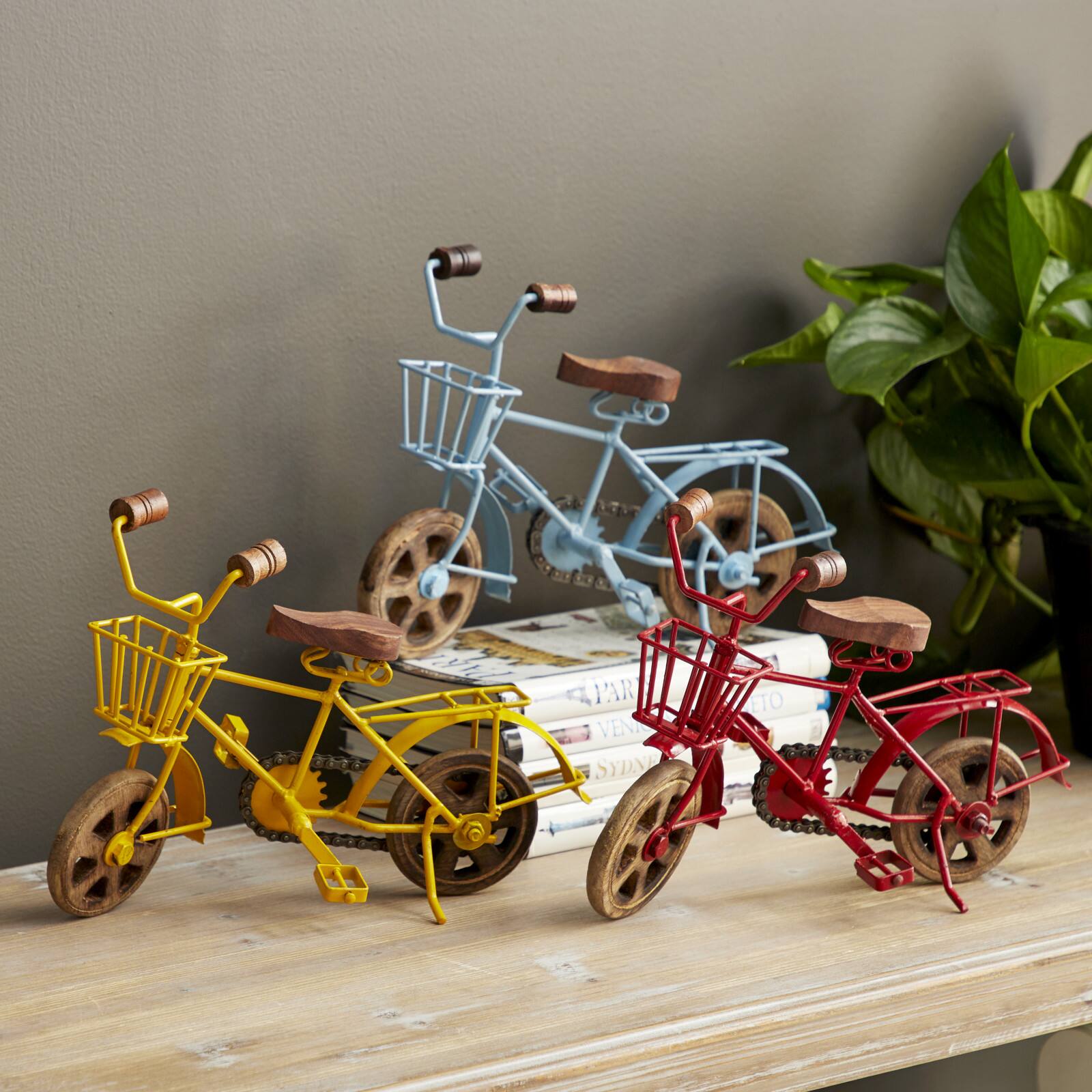 10&#x22; Multi-Colored Metal Vintage Bicycle Sculpture, 3ct.