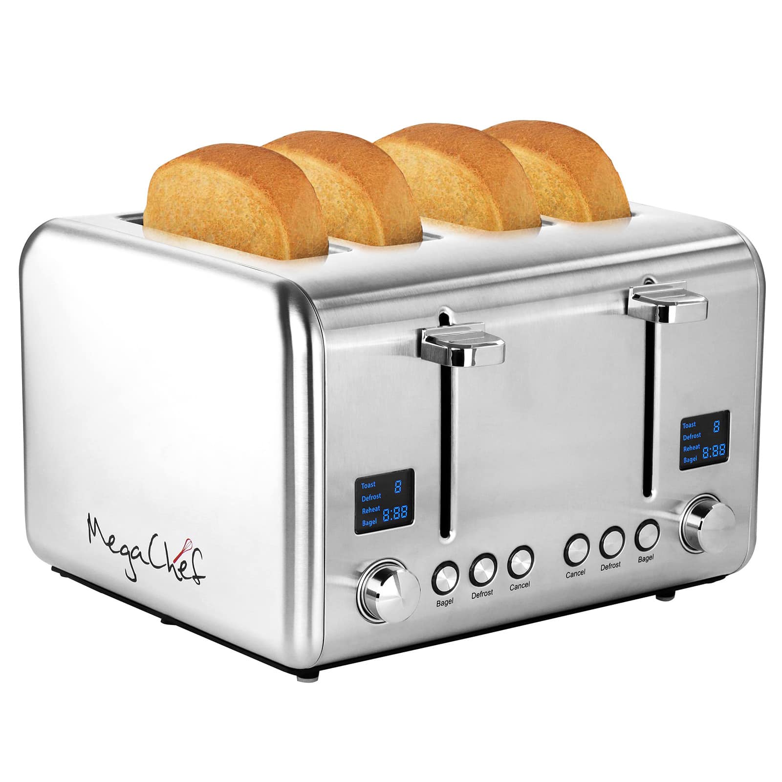 MegaChef Silver 4 Slice Toaster in Stainless Steel