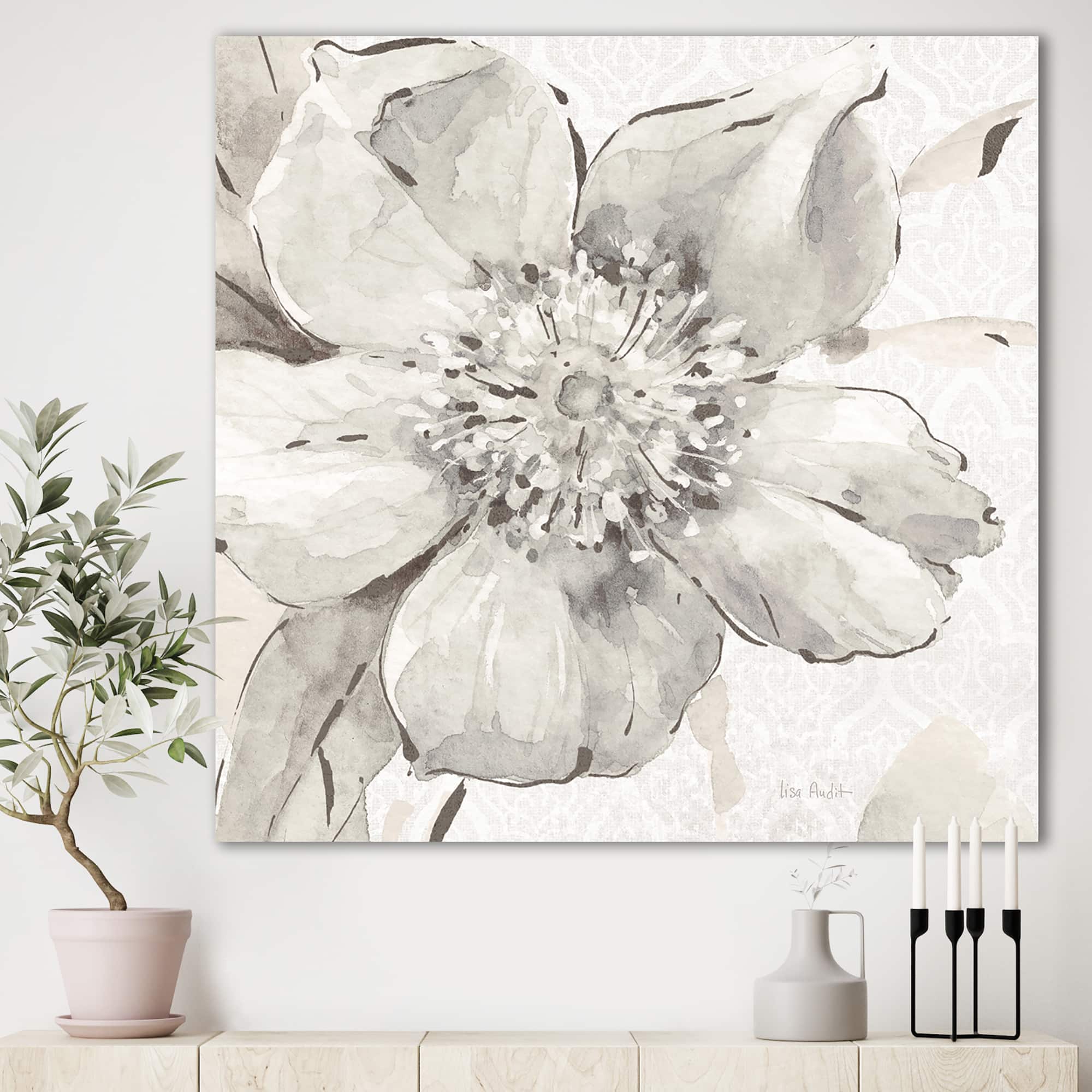 Designart - Indigold Grey Peonies III - Farmhouse Canvas Artwork