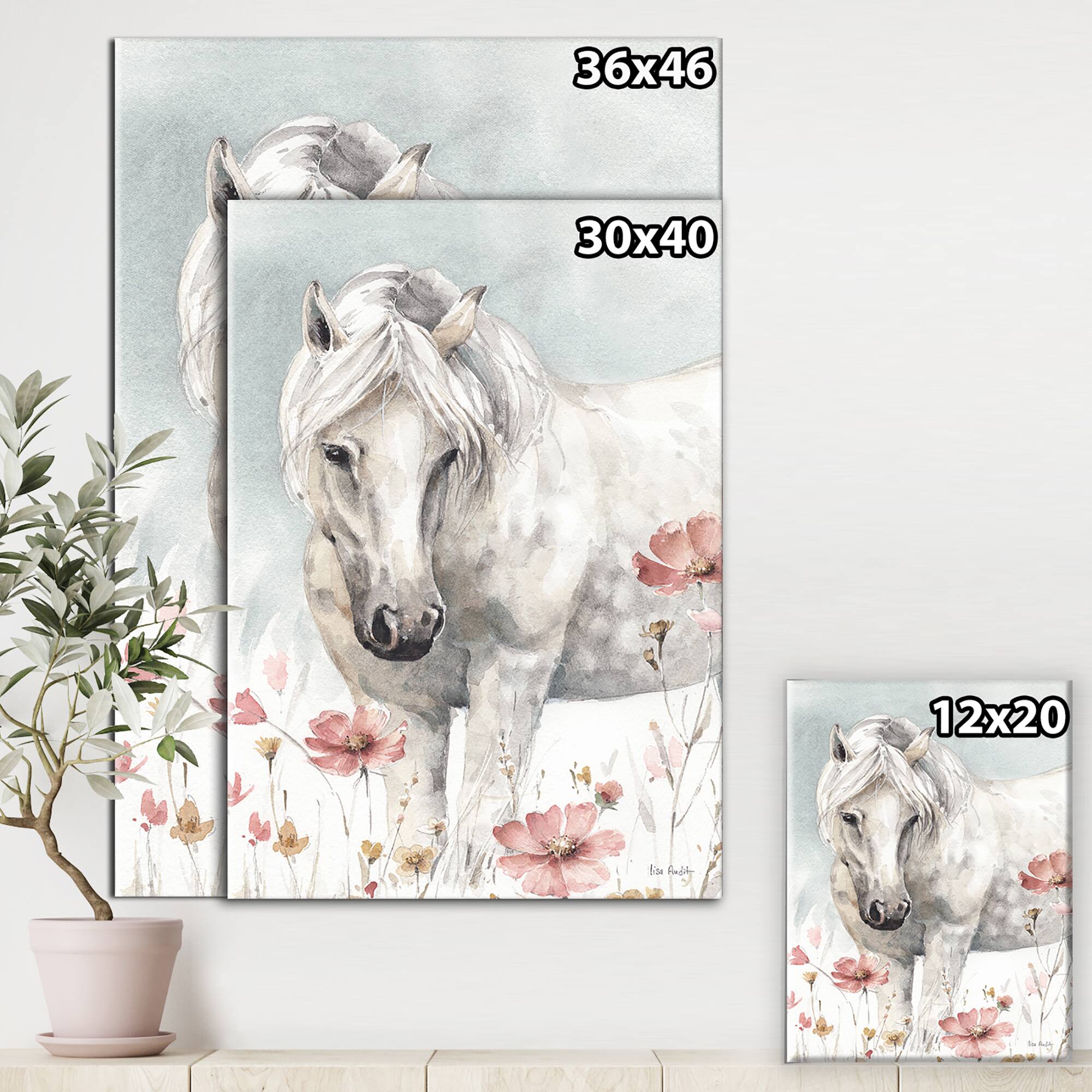 Designart - watercolors Pink Wild Horses I - Farmhouse Canvas Art