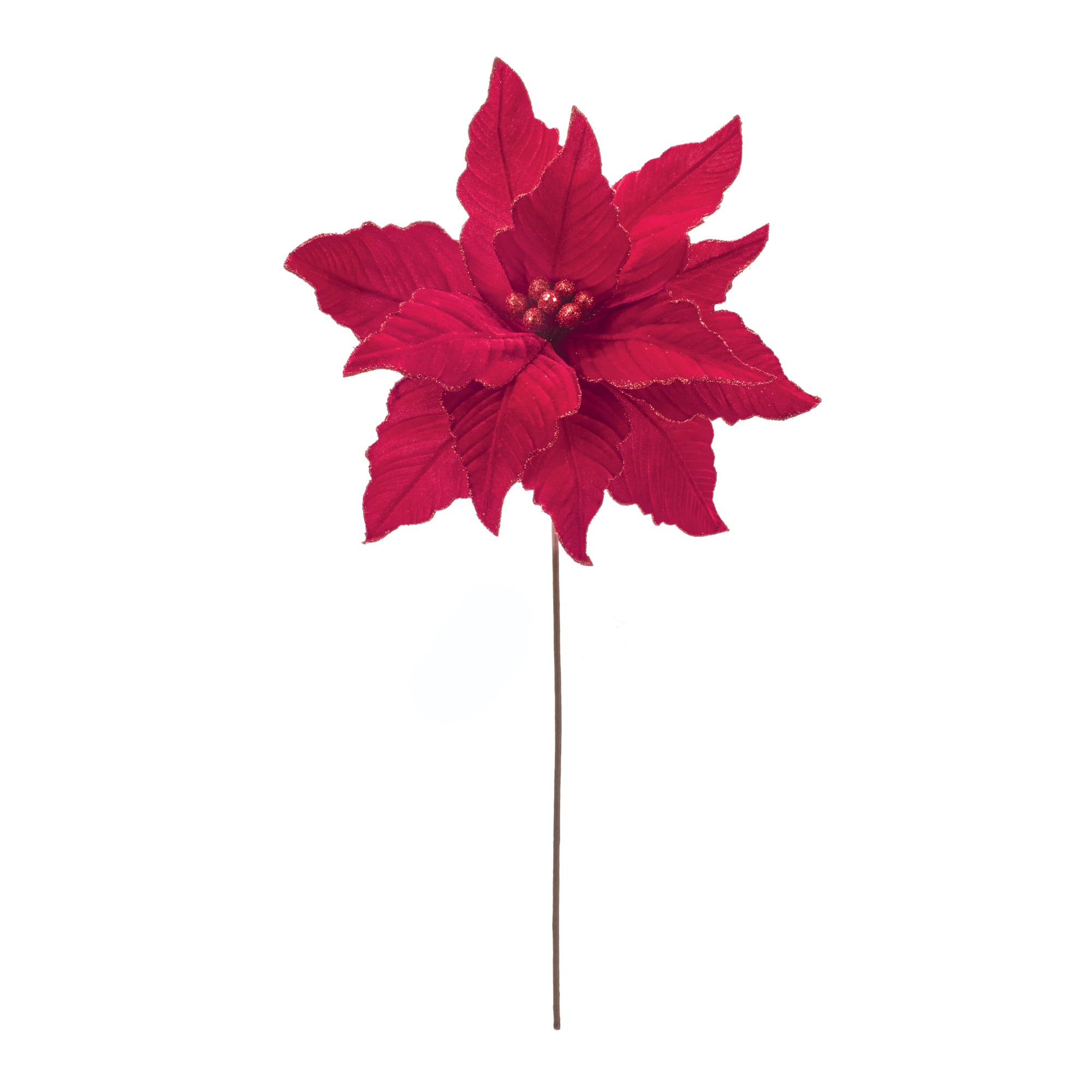 Glittered Red Poinsettia Flower Stems, 2ct.