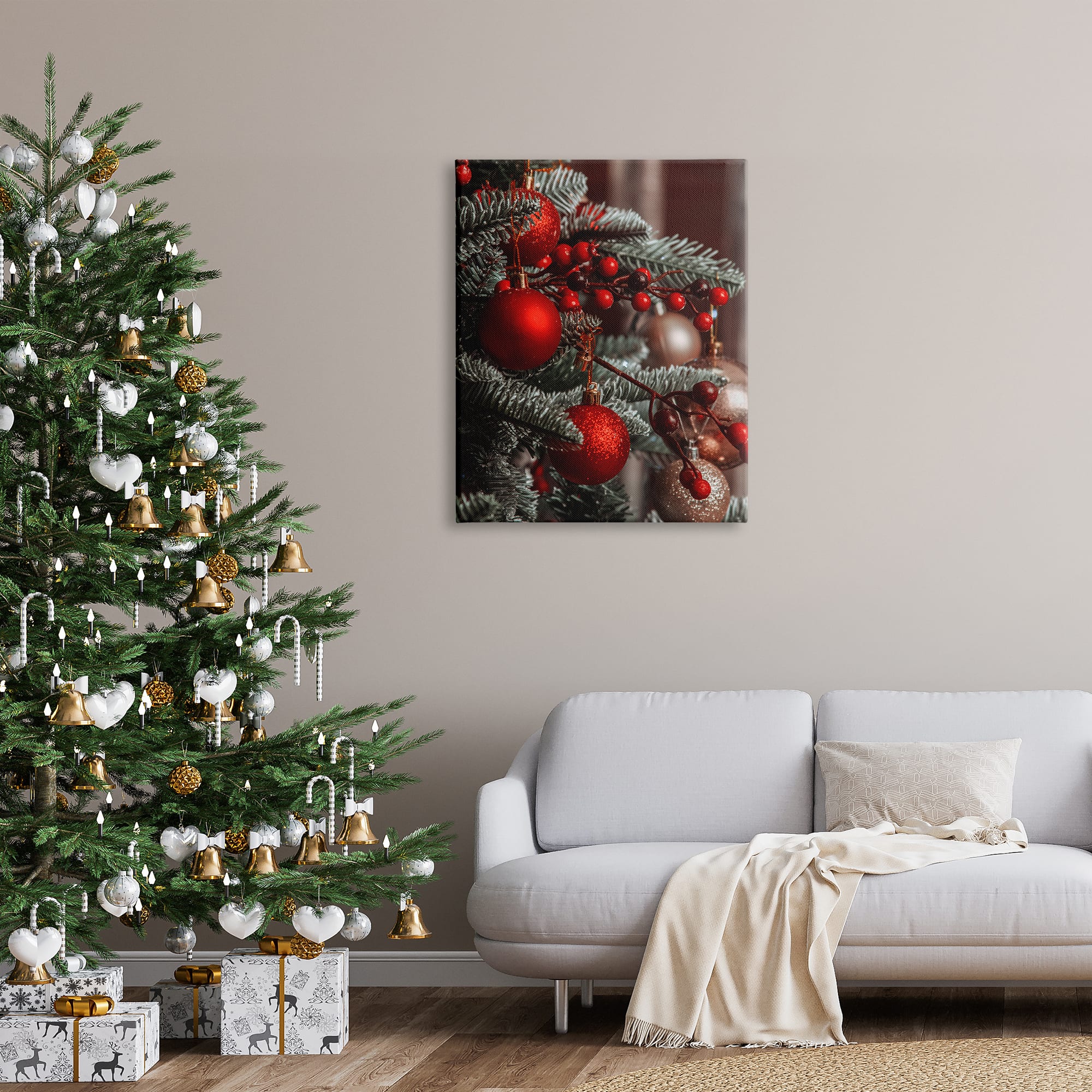 Stupell Industries Hanging Red Ornaments Christmas Tree Canvas Wall Art