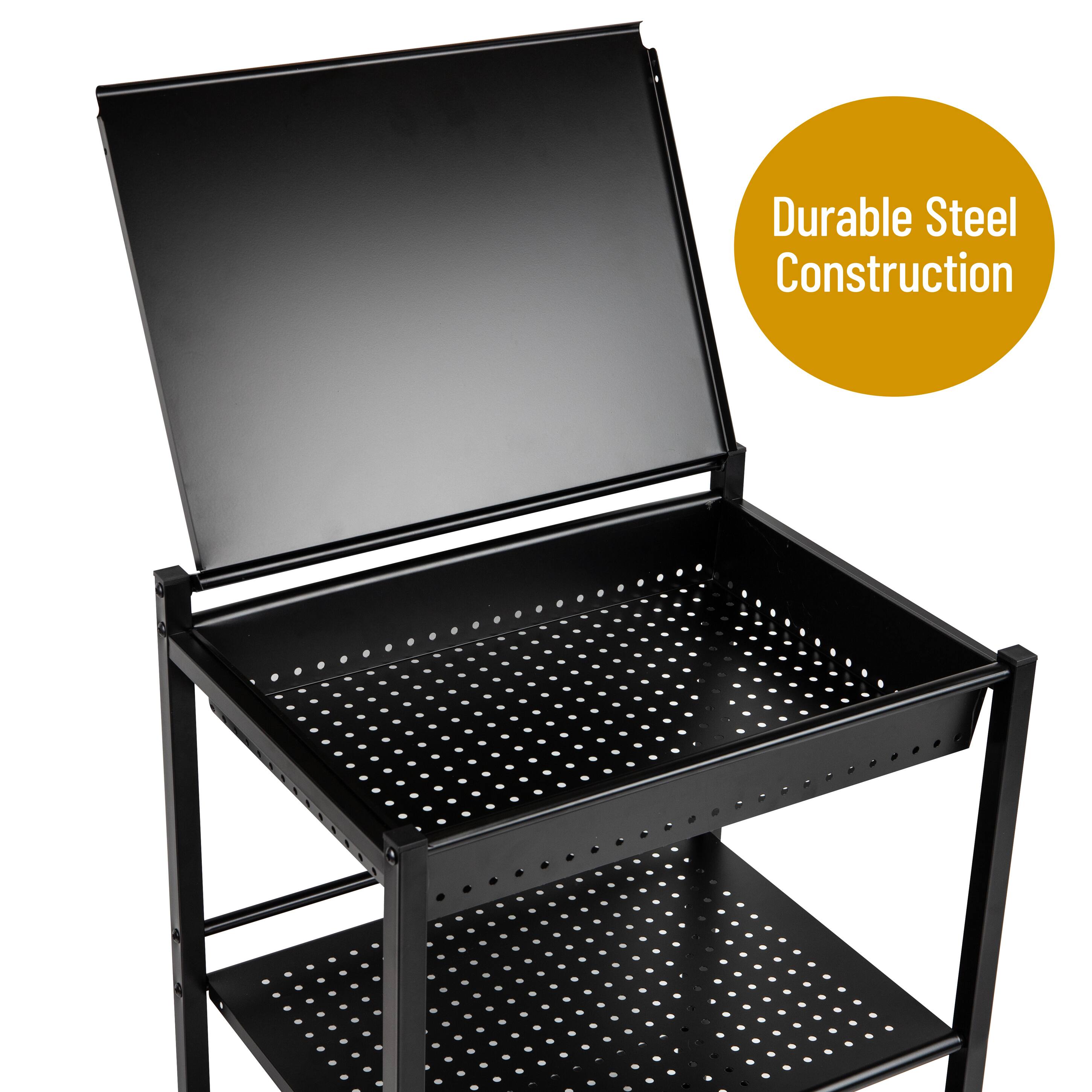 Mind Reader Cart with Covered Compartment, Office Organizer, Storage, 3-Tier, Office, Metal, Black