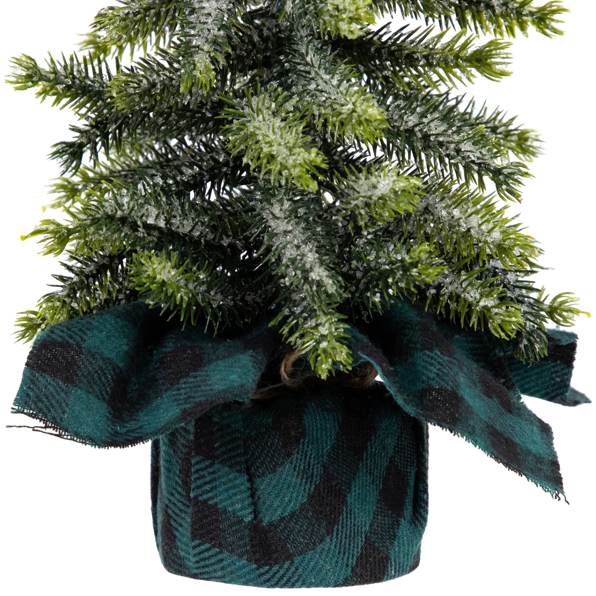 9&#x22; Unlit Iced Downswept Pine Artificial Christmas Tree Set