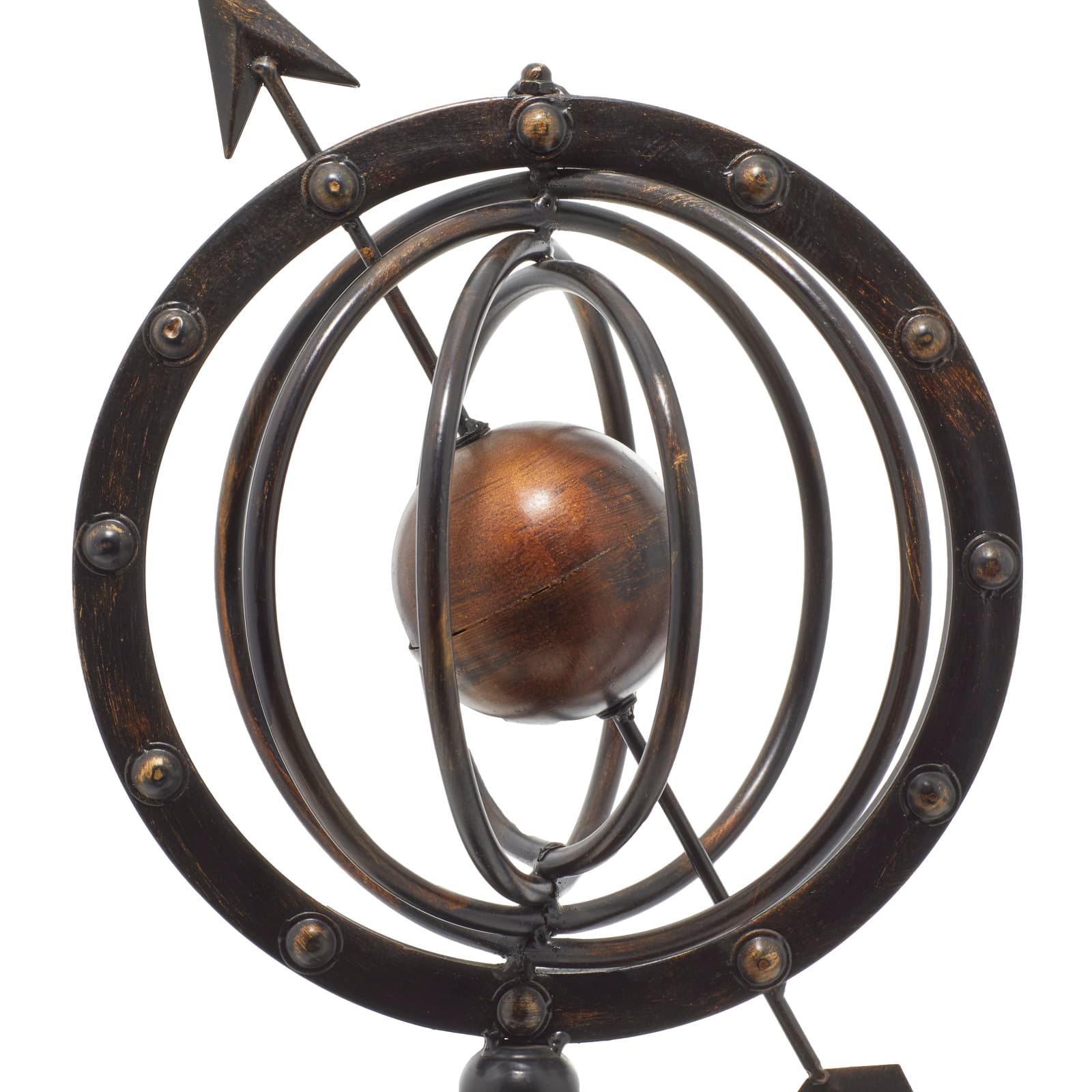 17" Brown Metal Industrial Armillary Sphere Sculpture