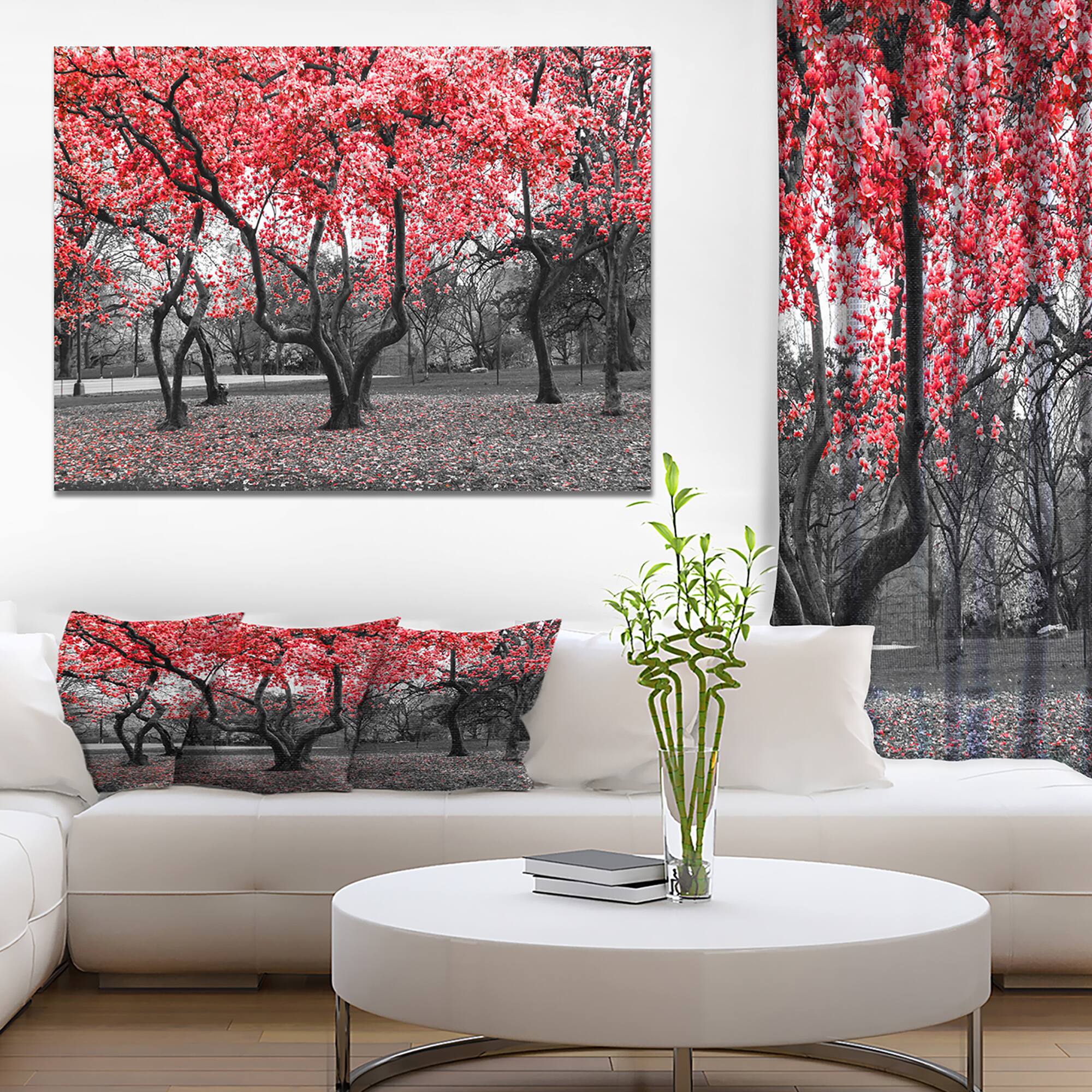Designart - Red flower Trees Blossom - Floral Landscapes Photographic on wrapped Canvas