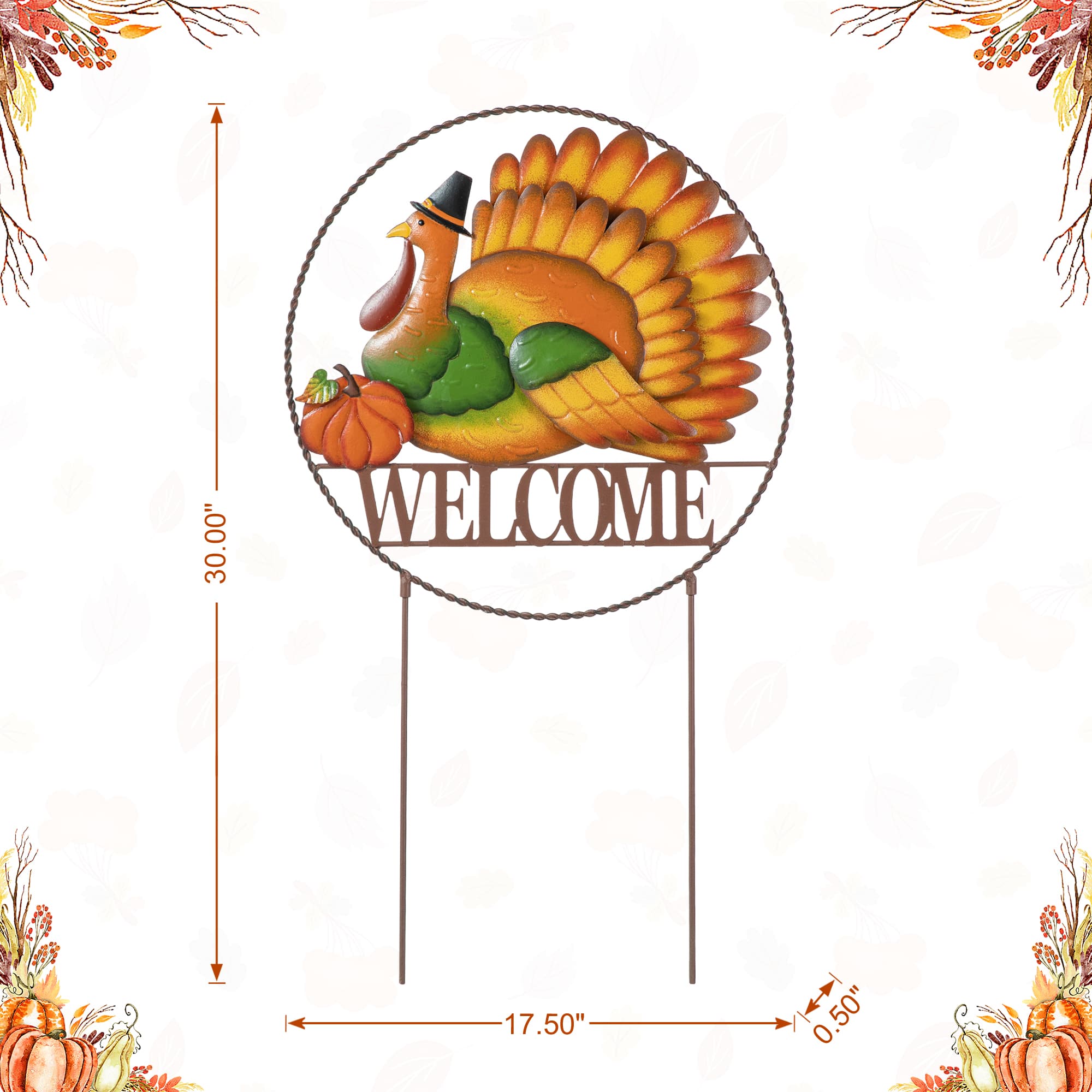 Glitzhome&#xAE; 30&#x22; Thanksgiving Metal &#x22;WELCOME&#x22; Turkey Yard Stake