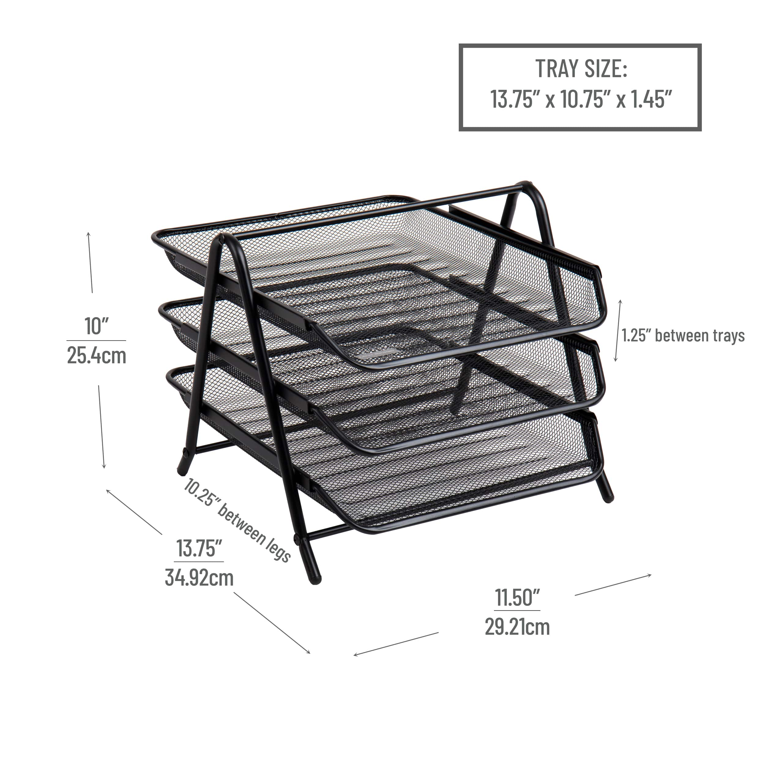 Mind Reader Network Collection Black Metal Mesh 3-Tier Paper Tray