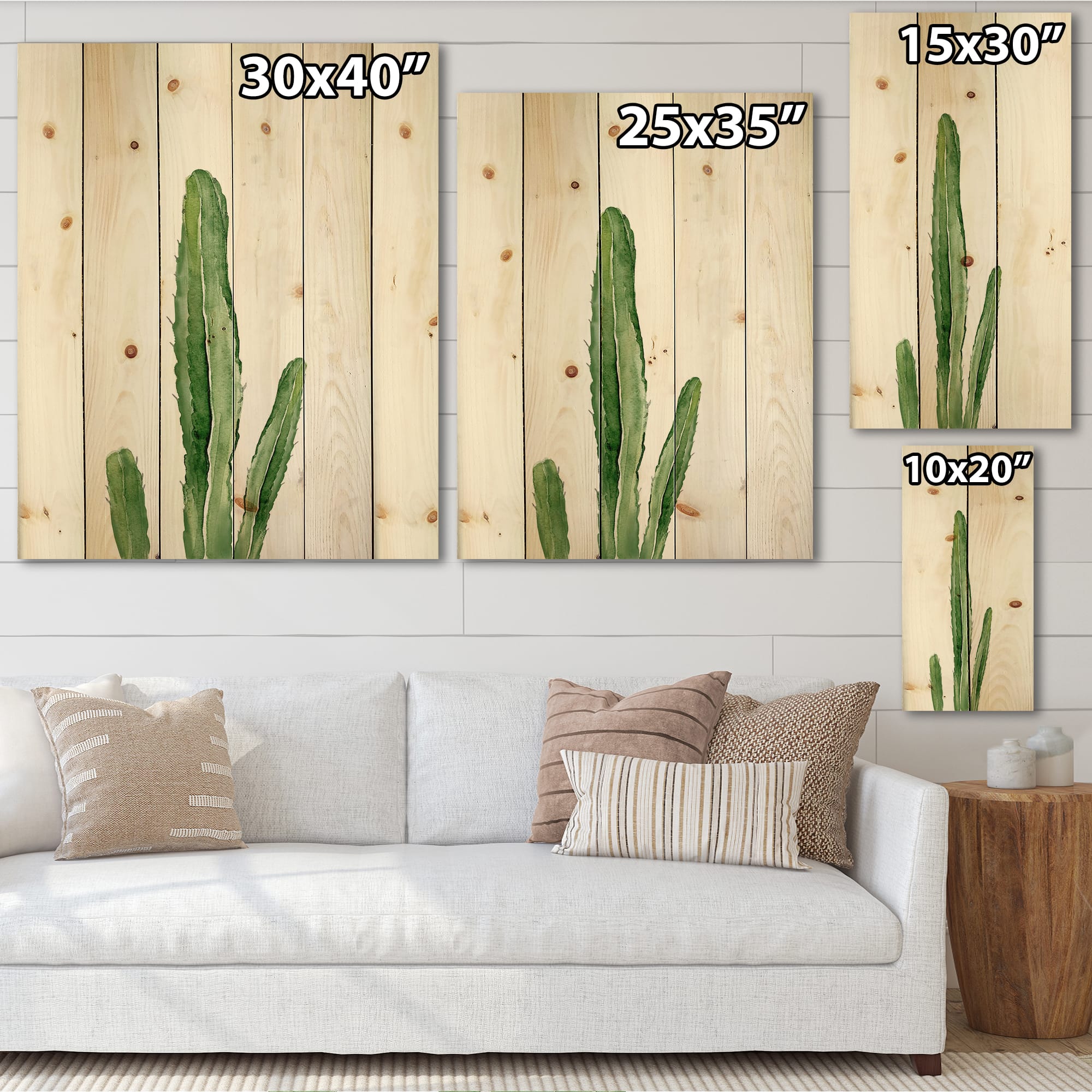 Designart - Green Cactus South Western Plant Botanical Detail - Botanical Print on Natural Pine Wood