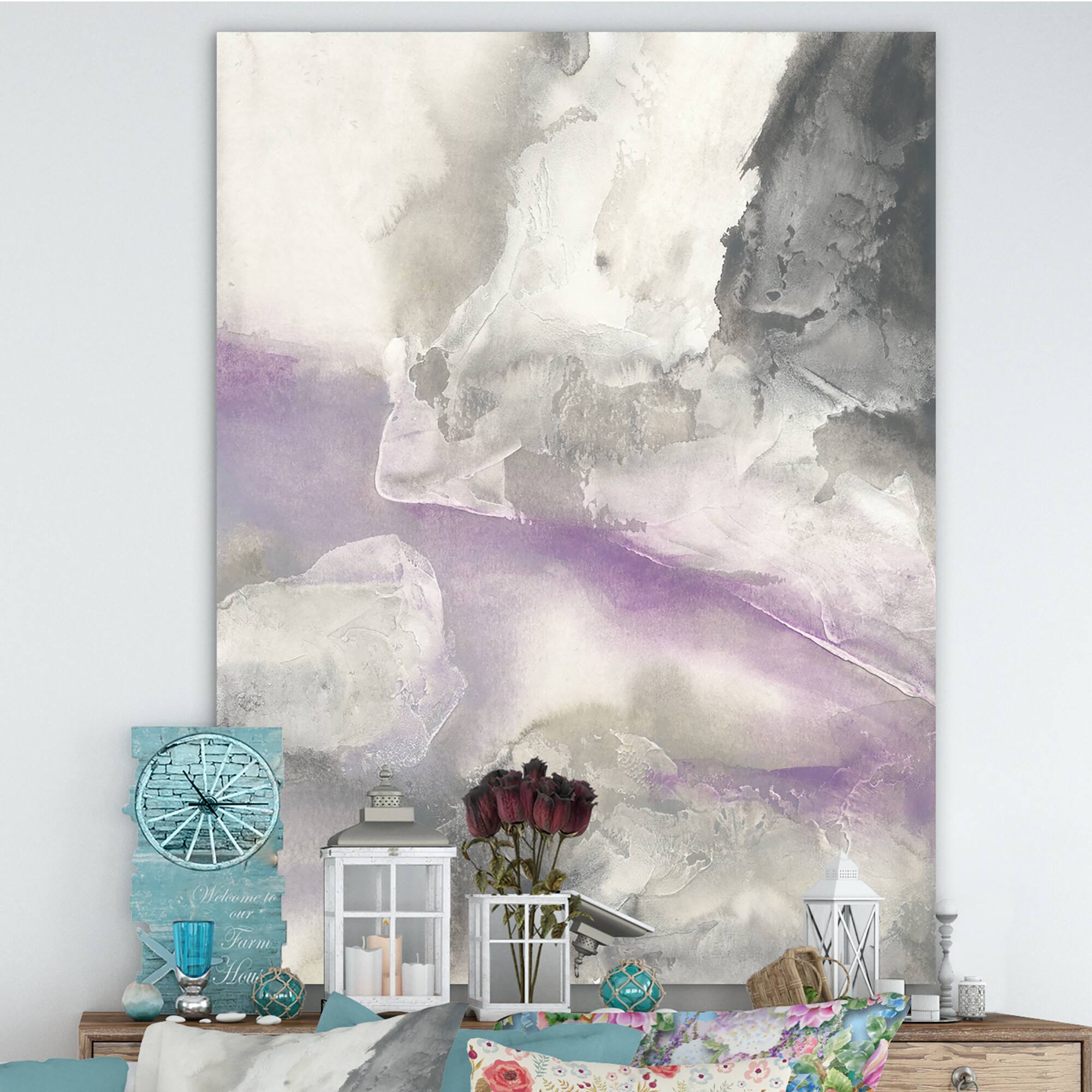 Designart - Watercolor Minimal Purple Tones I - Modern Farmhouse Premium Canvas Wall Art