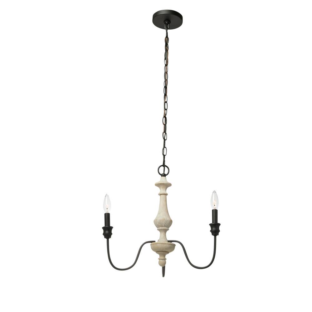 Hello Honey&#xAE; Robert Stevenson Lighting Magnolia 18.5&#x22; Matte Black 3-Light White Washed Wood and Metal Chandelier