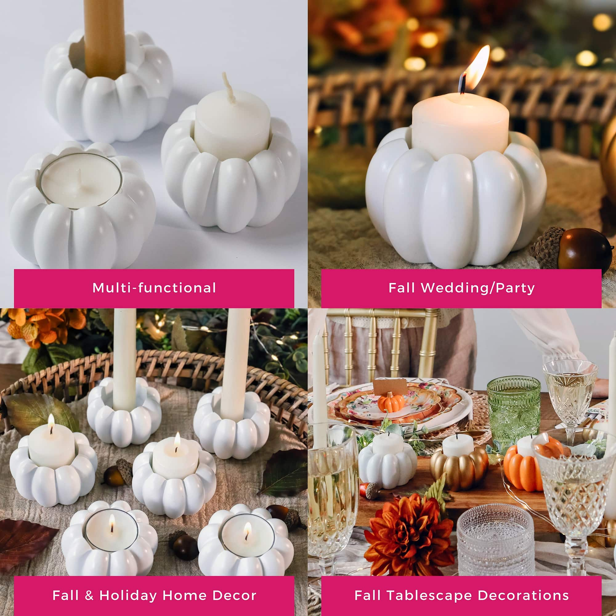 Kate Aspen White Pumpkin 2-in-1 Tealight Candlestick Holder Set, 6ct.