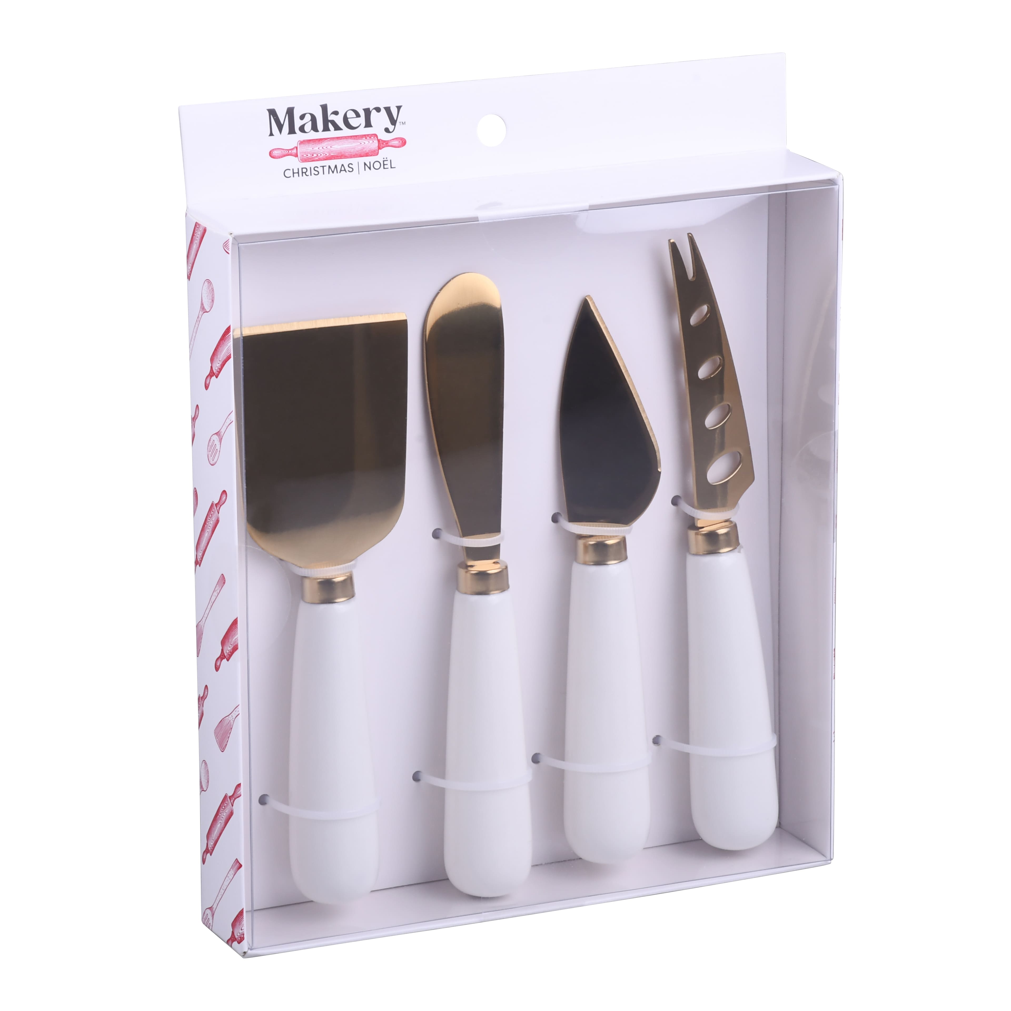 Gold Stainless Steel Cheese Knives with Ceramic Handles by Makery&#x2122;