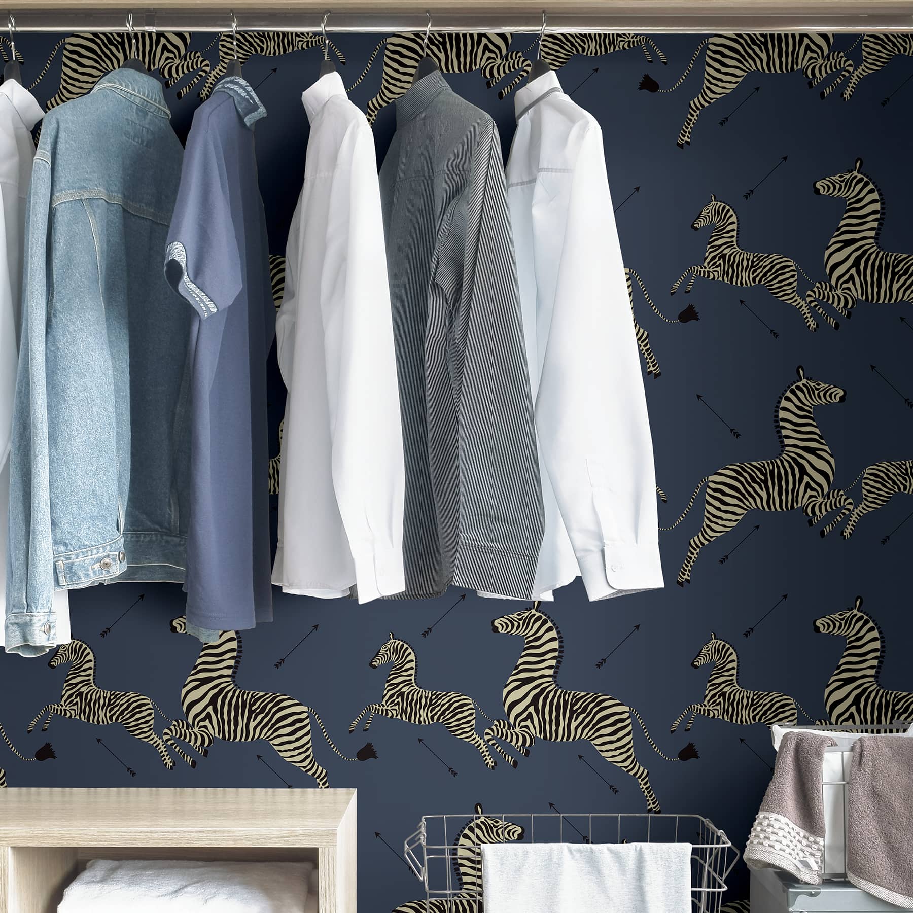 Scalamandre Denim Zebra Safari Peel &#x26; Stick Wallpaper