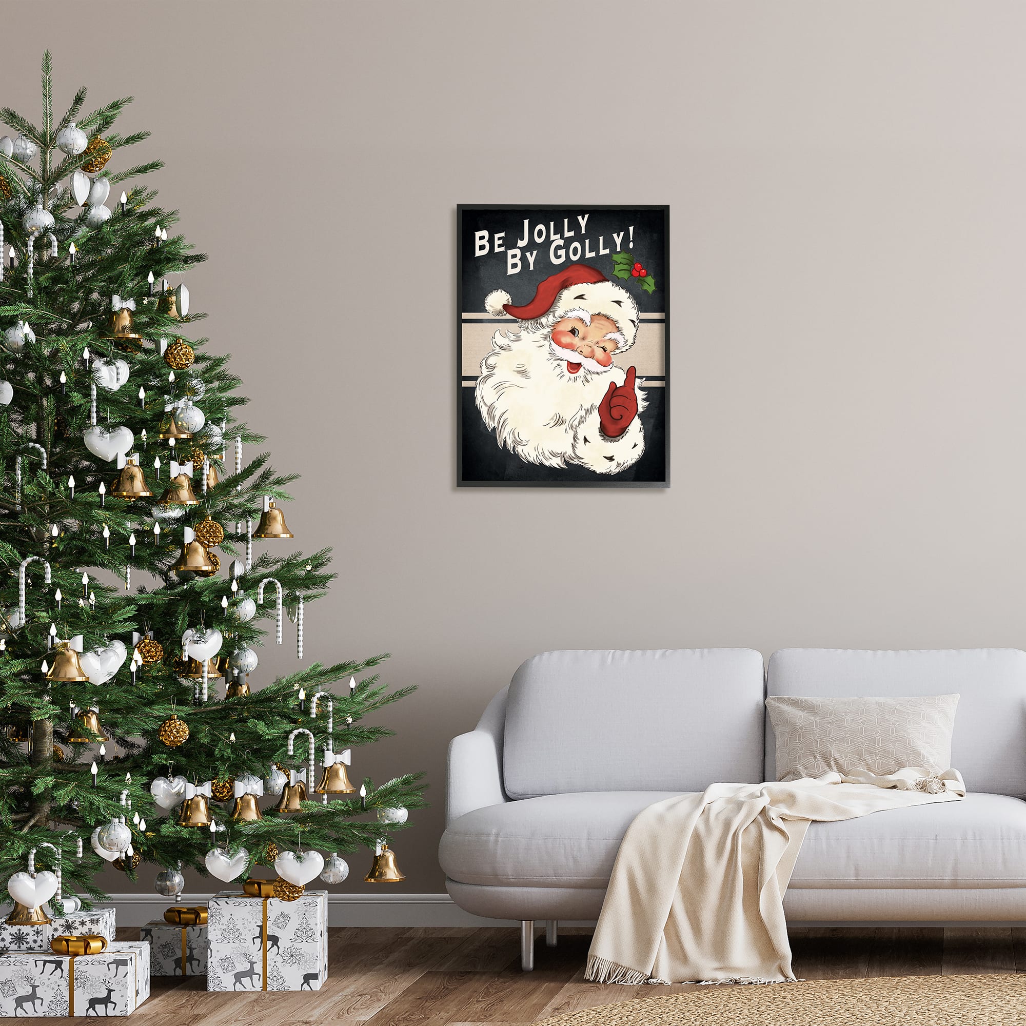 Stupell Industries Be Jolly By Golly Vintage Christmas Santa Framed Giclee Art