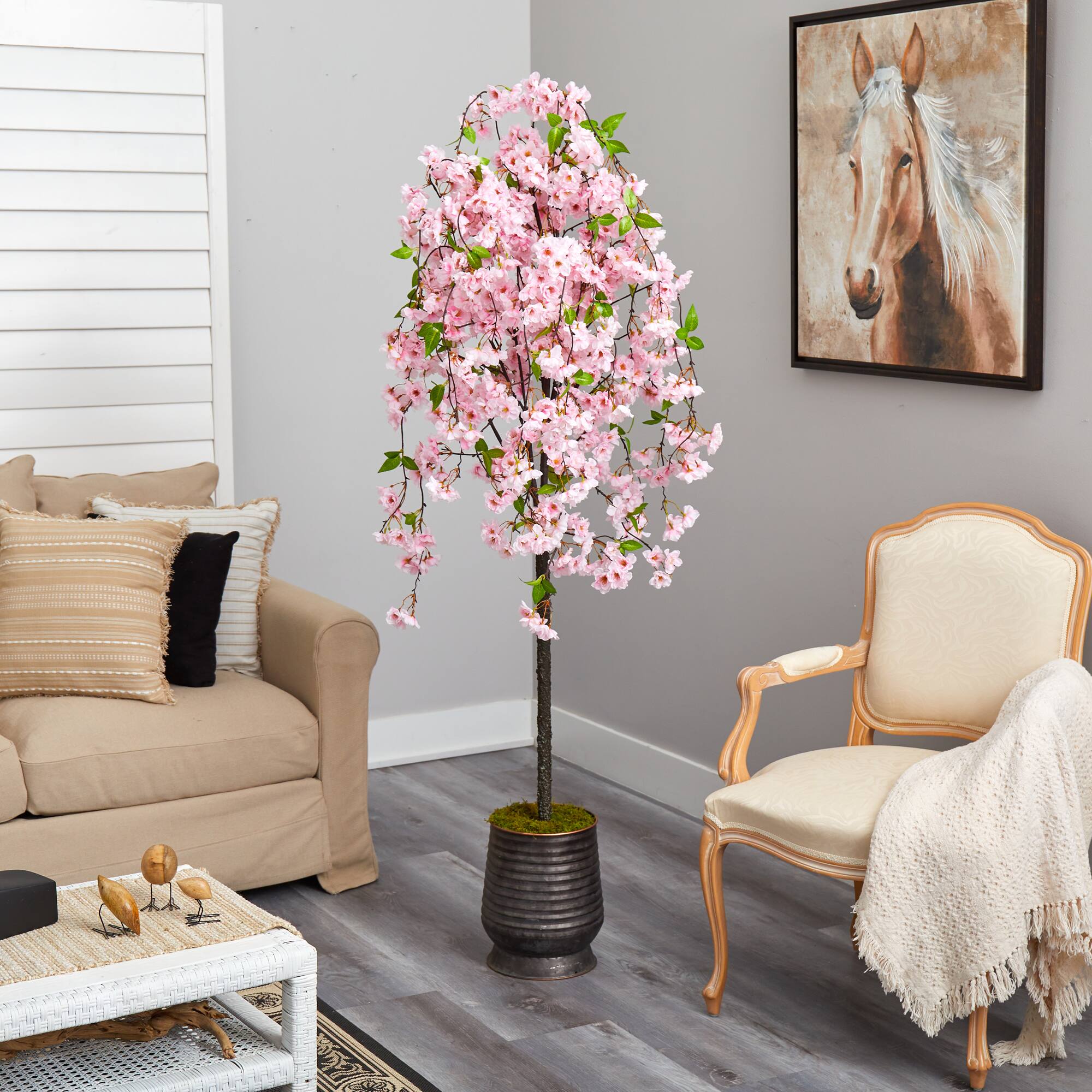 6ft. Cherry Blossom Artificial Tree in Ribbed Metal Planter